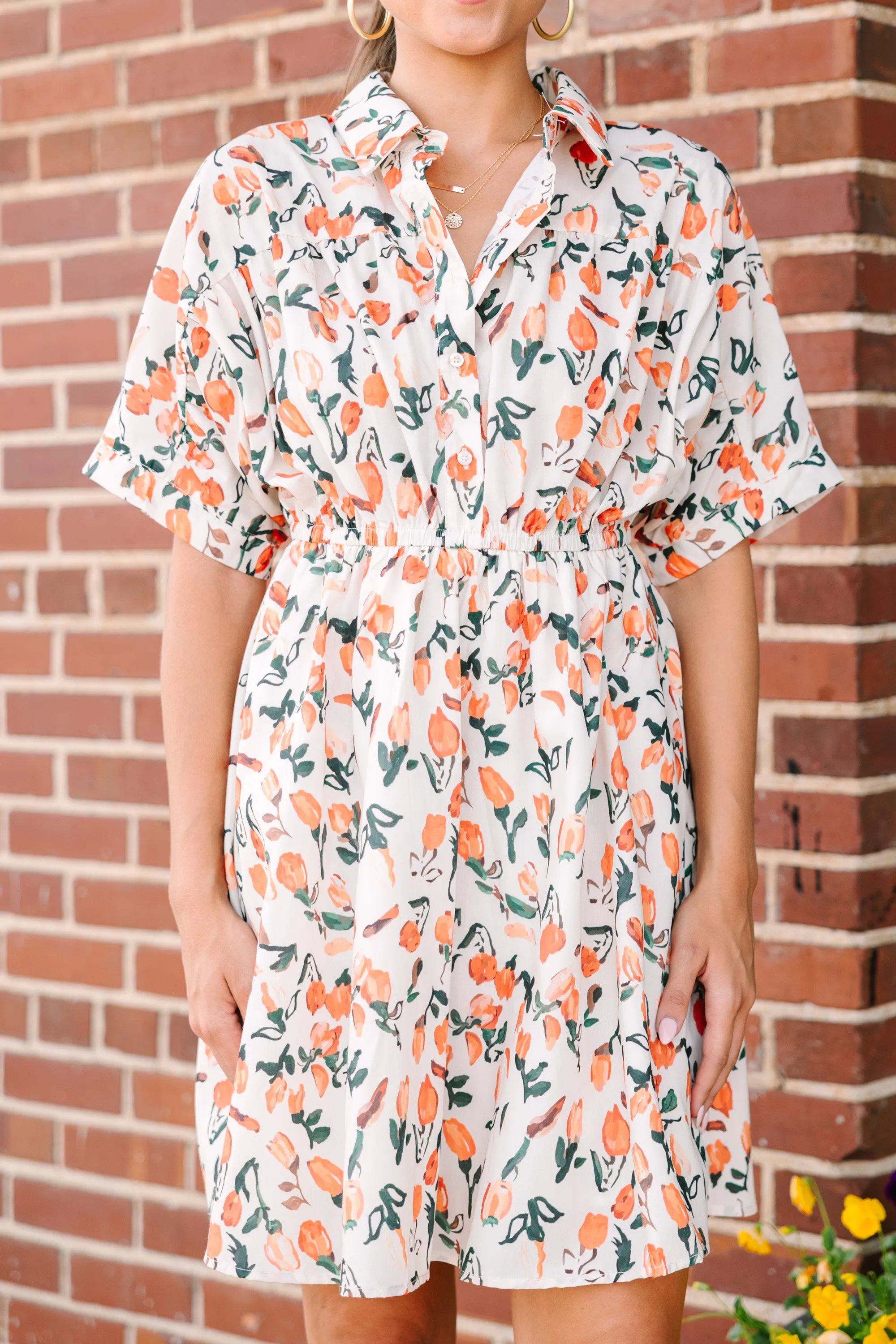Happy Days Are Here Taupe Floral Dress