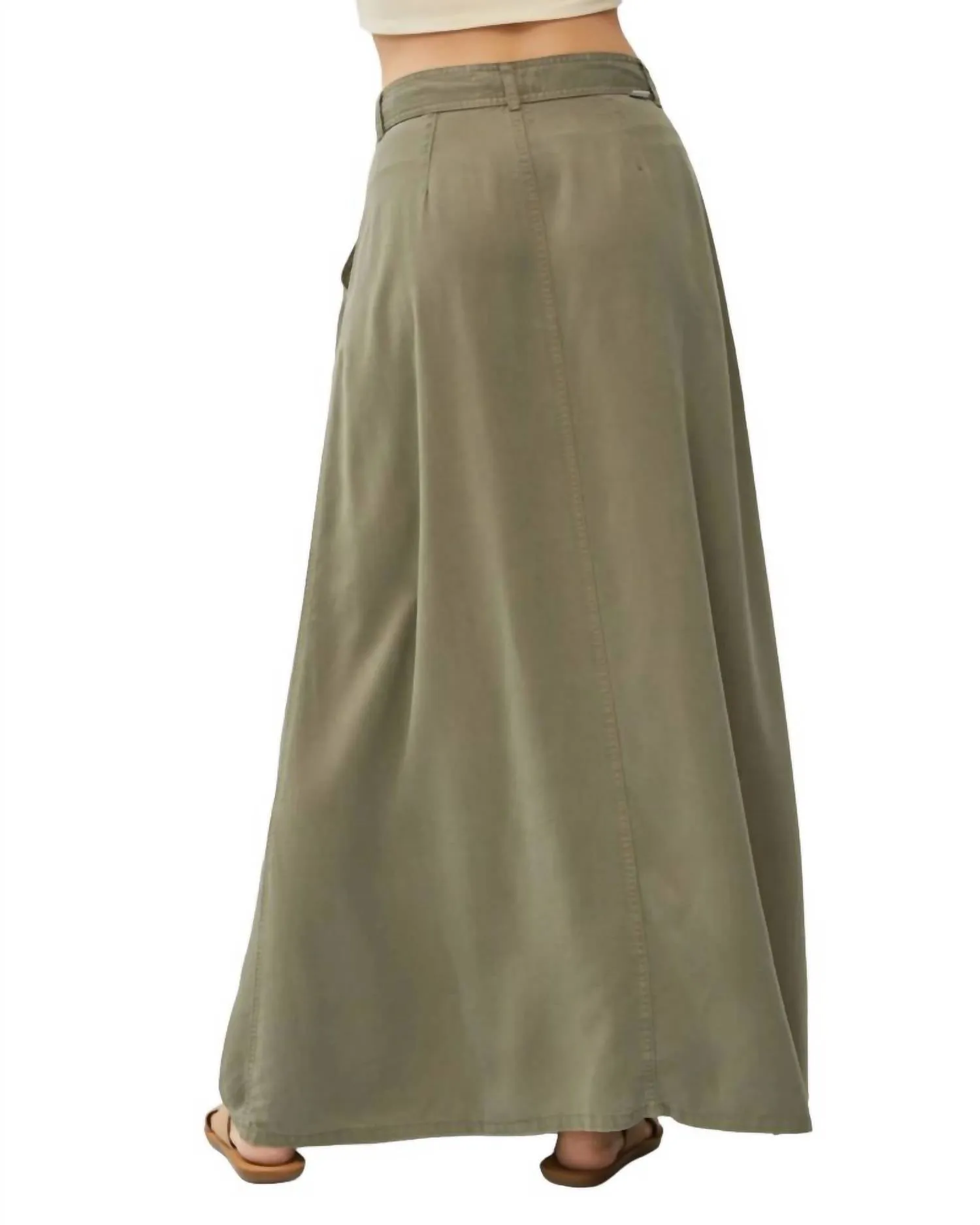 High Rise Full Length Tencel Skirt In Olive