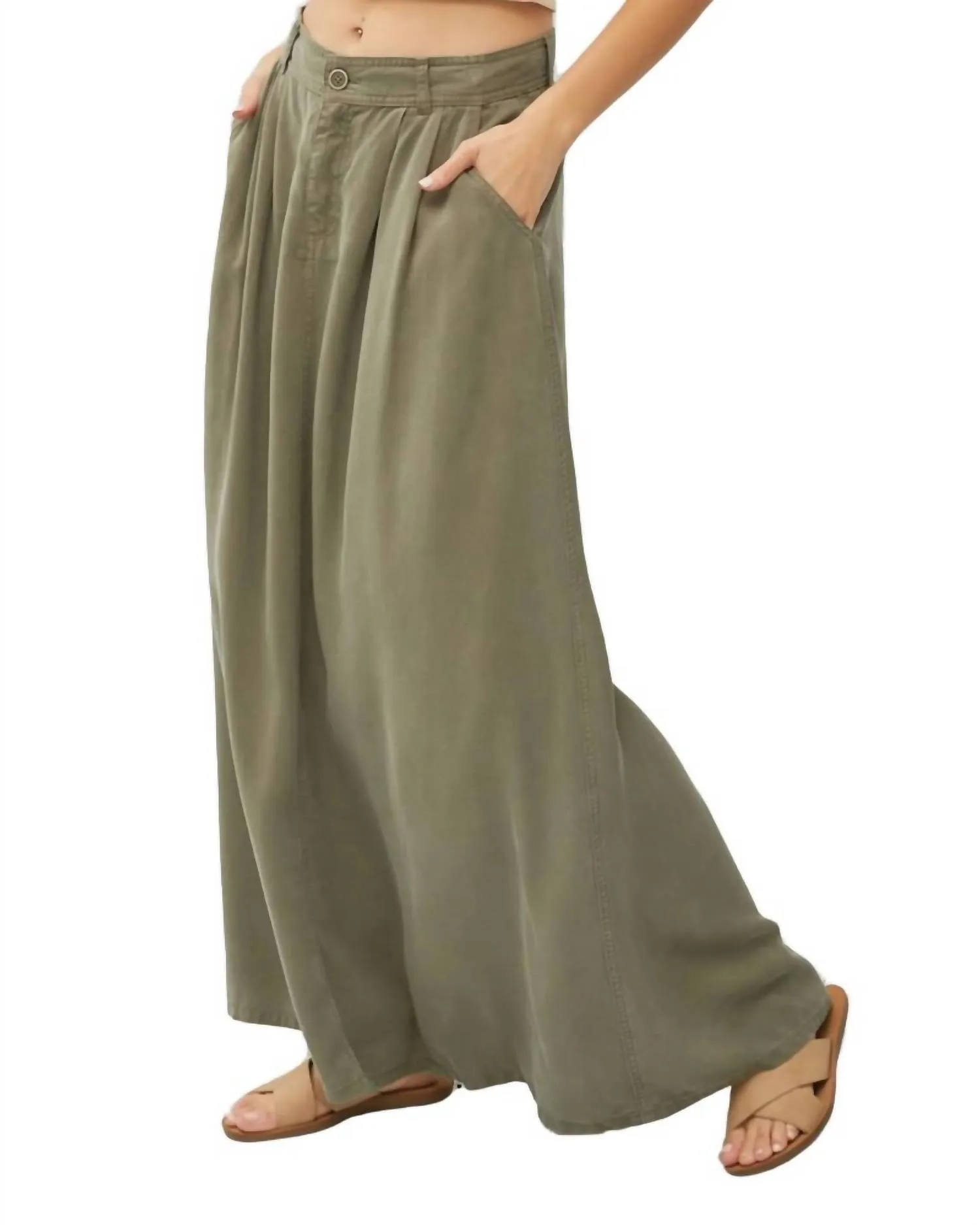 High Rise Full Length Tencel Skirt In Olive