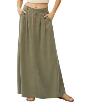 High Rise Full Length Tencel Skirt In Olive