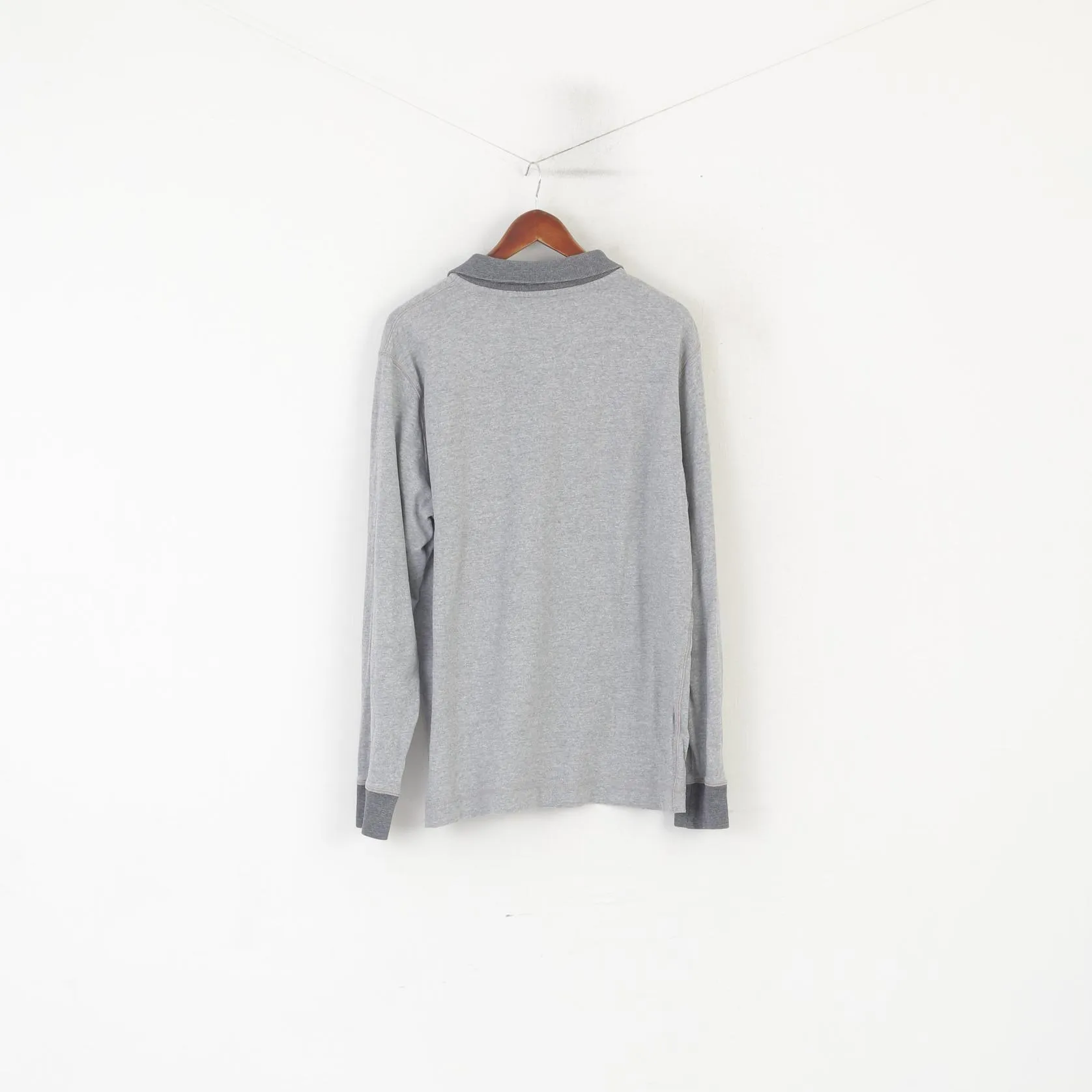 Hugo Boss Orange Men XL Polo Shirt Gray Cotton Long Sleeve Detailed Buttons Top