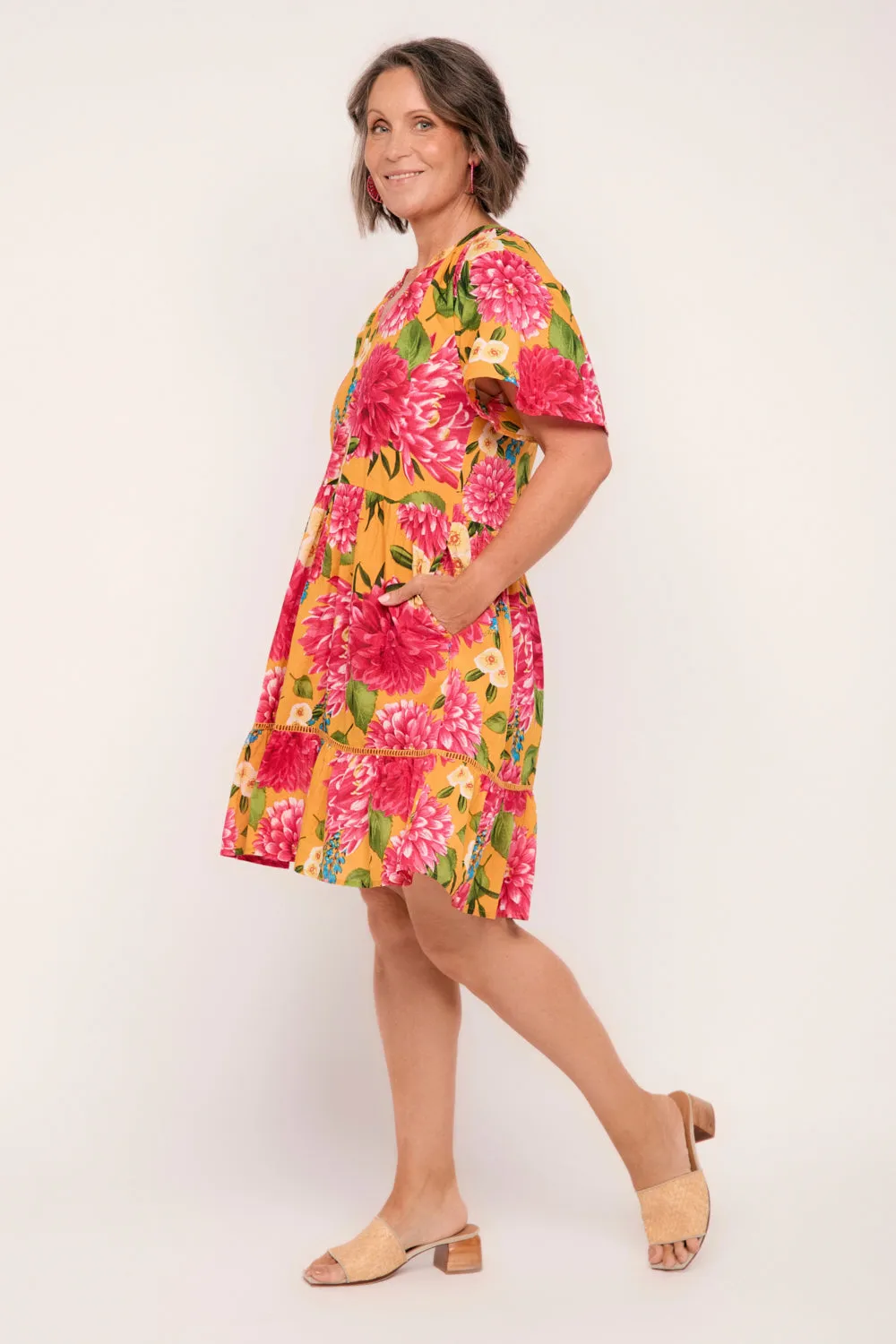 Ismay Short Dress in Dreaming Dahlias Adrift