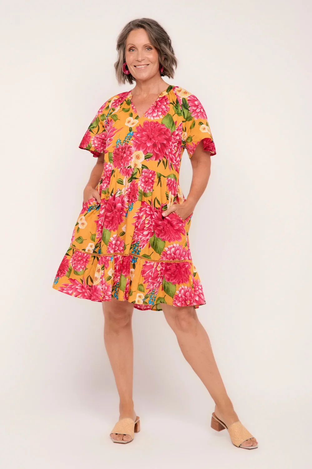 Ismay Short Dress in Dreaming Dahlias Adrift