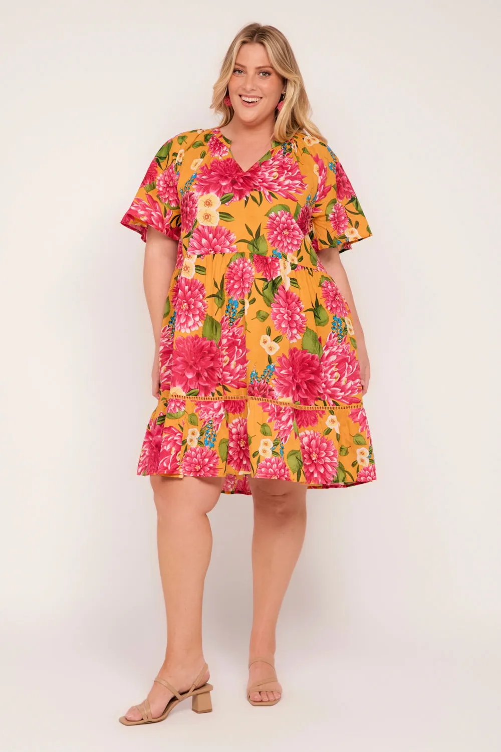 Ismay Short Dress in Dreaming Dahlias Adrift