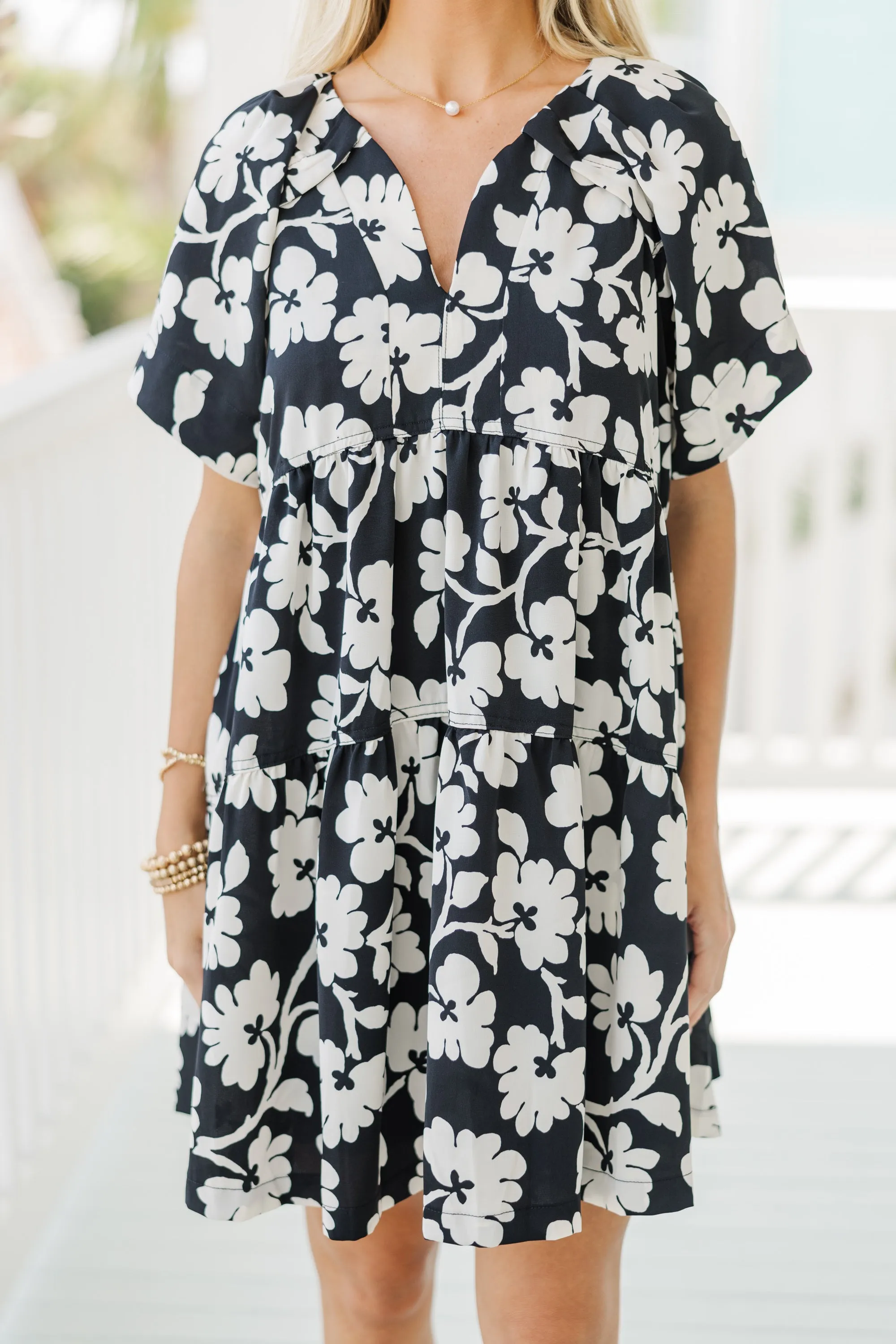 It Could Be You Black Floral Babydoll Dress