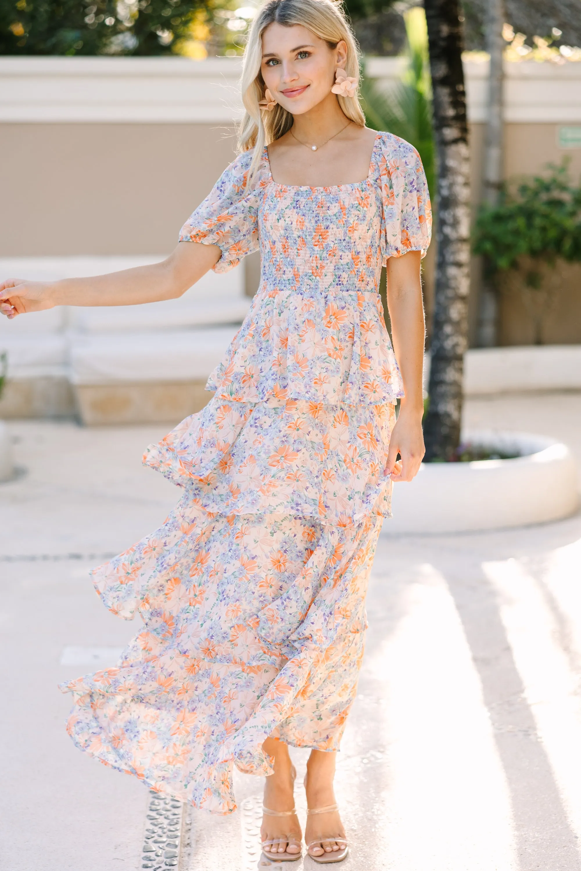 It's Your Day Orange Floral Maxi Dress