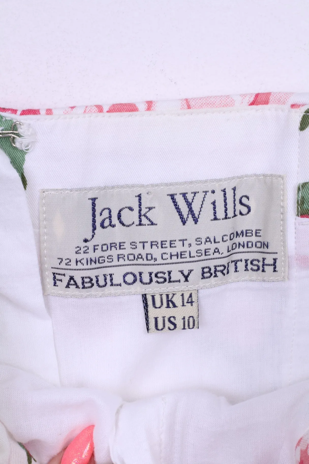 Jack Wills Womens 10 S Mini Dress Sleeveless White Flowers Print Flared Cotton Summer