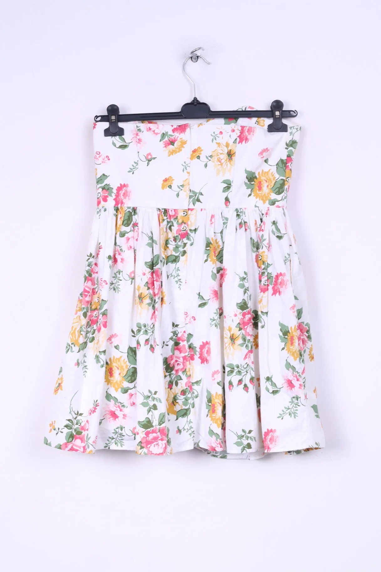 Jack Wills Womens 10 S Mini Dress Sleeveless White Flowers Print Flared Cotton Summer