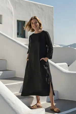 Jarla Linen Midi Dress in Black Adrift