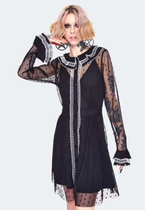 Jawbreaker - Frilled Collar Mesh Witch Black - Dress