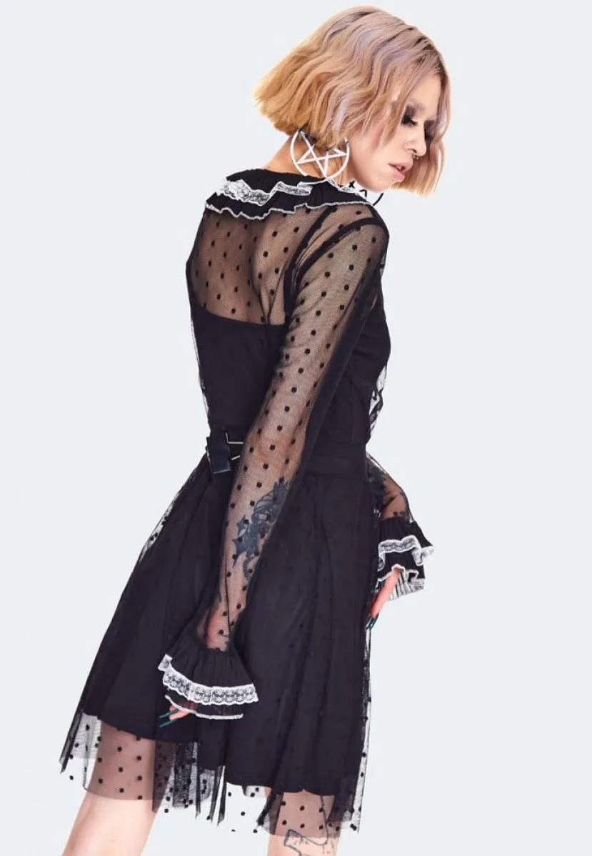 Jawbreaker - Frilled Collar Mesh Witch Black - Dress