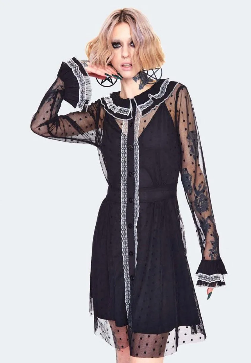 Jawbreaker - Frilled Collar Mesh Witch Black - Dress