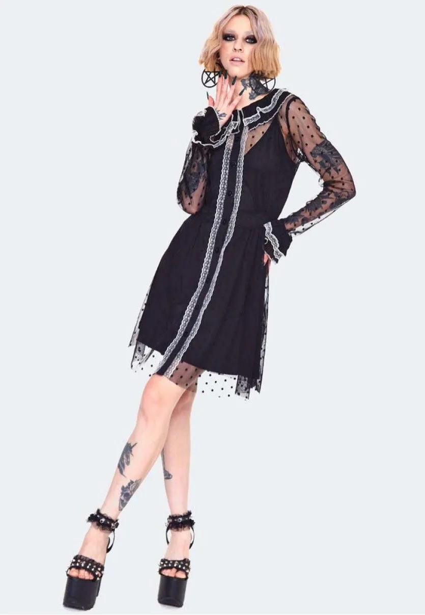 Jawbreaker - Frilled Collar Mesh Witch Black - Dress