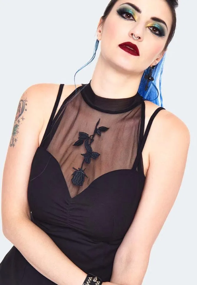 Jawbreaker - Rose Embroidered Mesh Panel Black - Dress