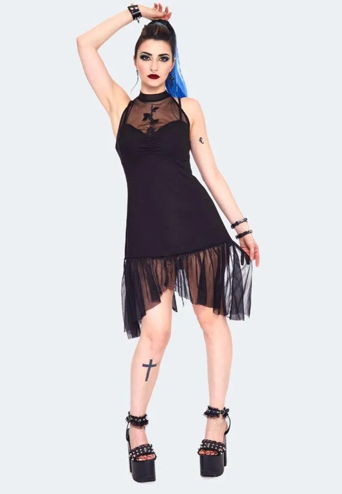 Jawbreaker - Rose Embroidered Mesh Panel Black - Dress