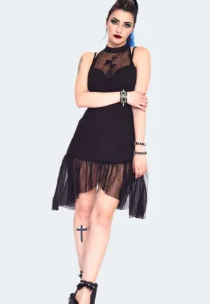 Jawbreaker - Rose Embroidered Mesh Panel Black - Dress