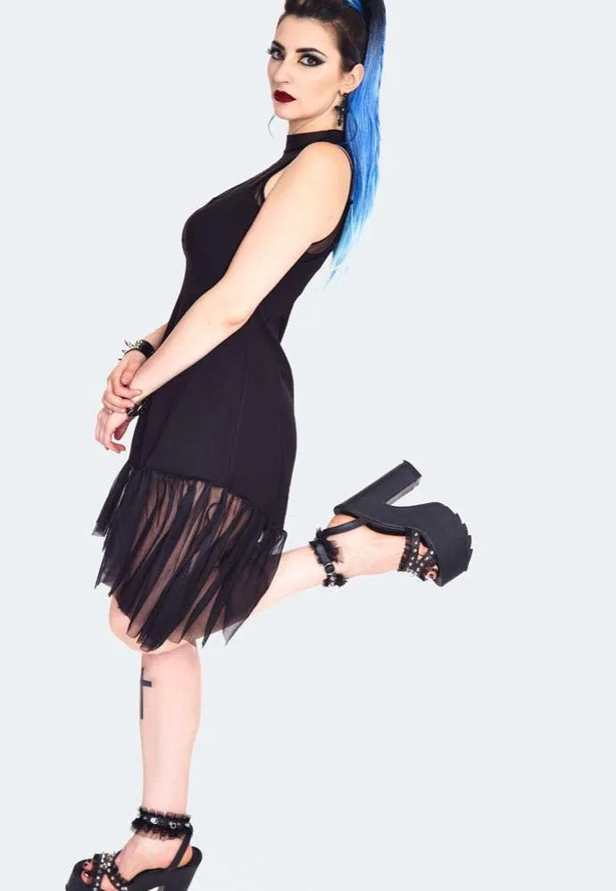 Jawbreaker - Rose Embroidered Mesh Panel Black - Dress