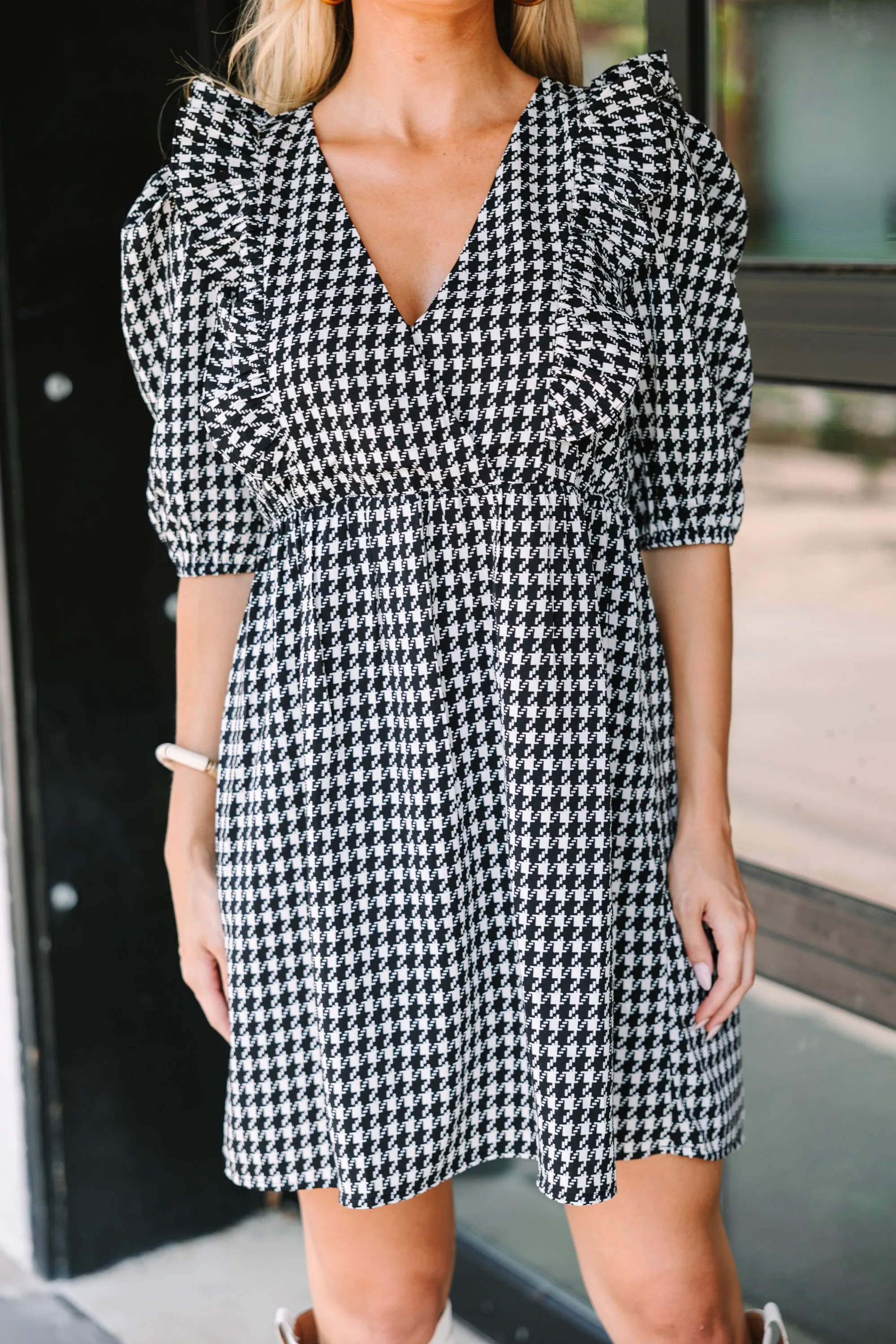 Join Me Later Black Gingham Dress