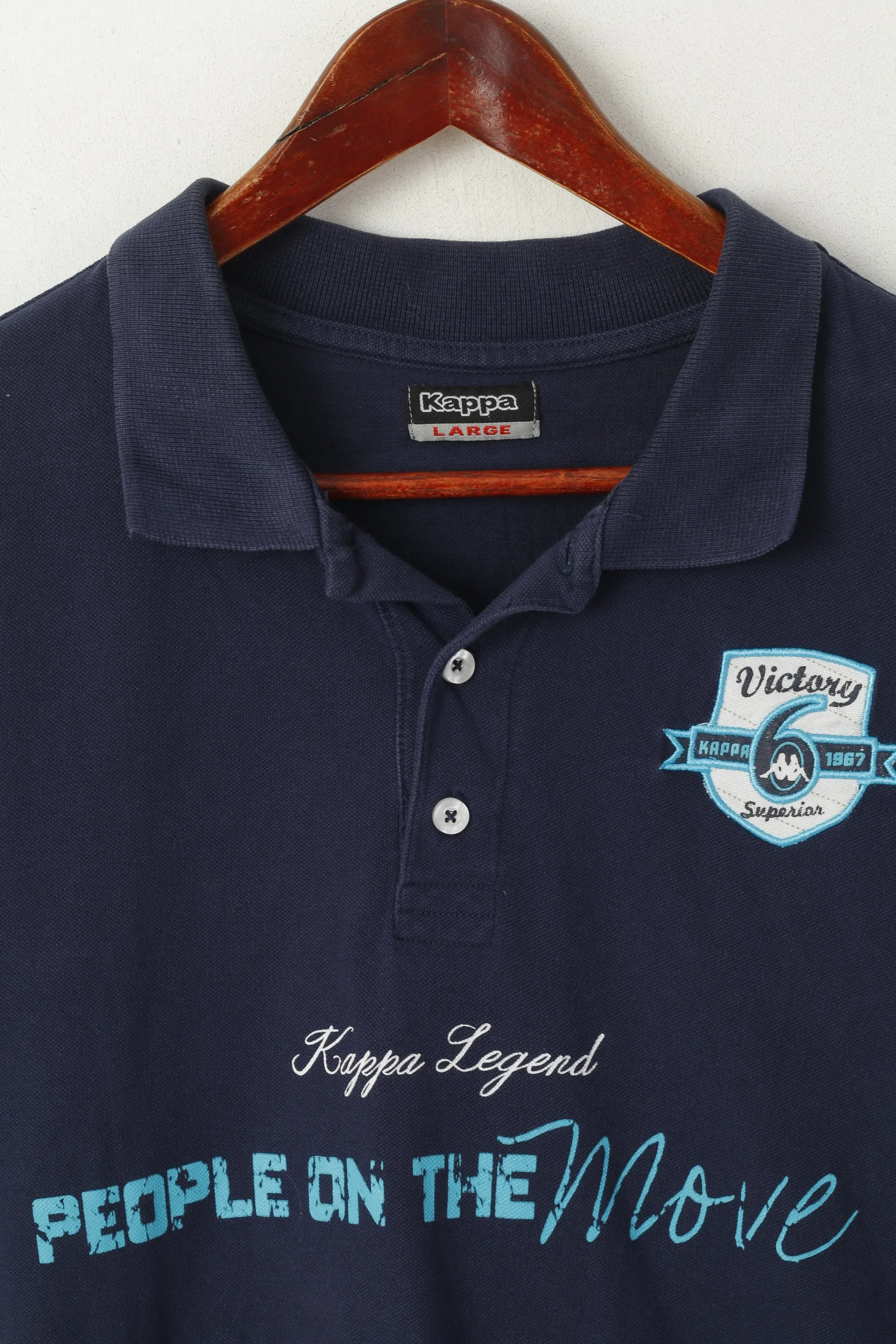 Kappa Men L Polo Shirt Navy Cotton Victory Superior Short Sleeve Classic Top