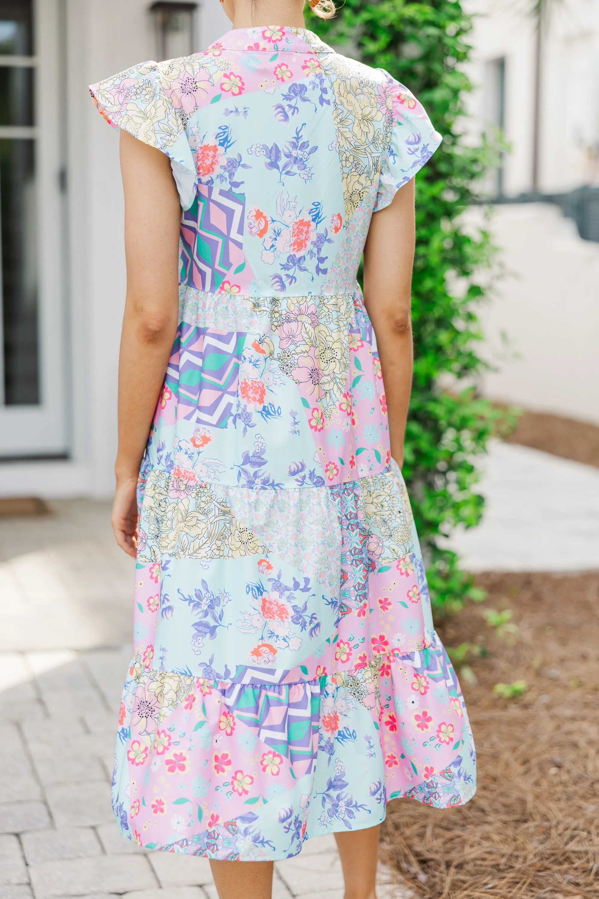 Keep It Going Blue & Pink Floral Midi Dress