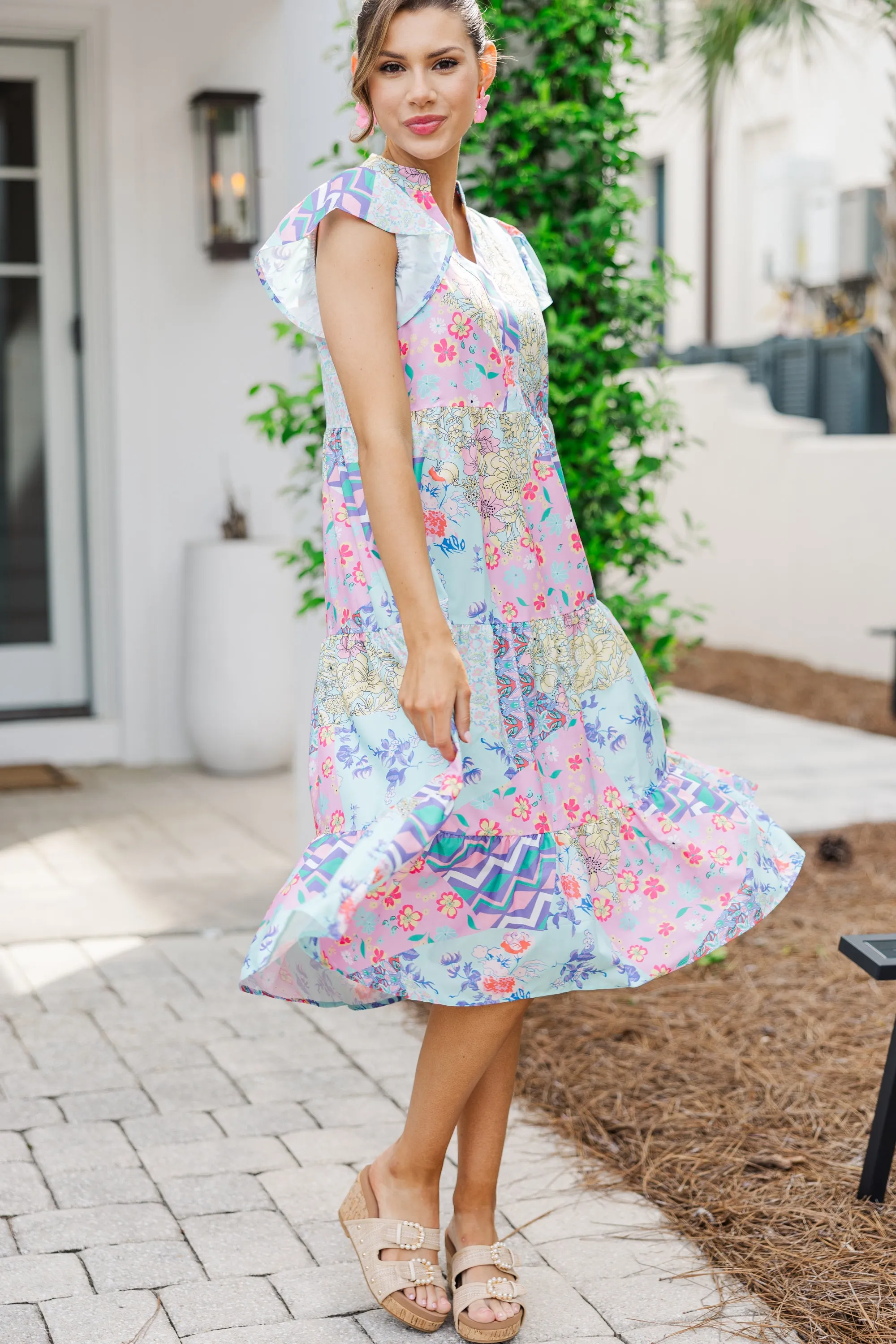 Keep It Going Blue & Pink Floral Midi Dress