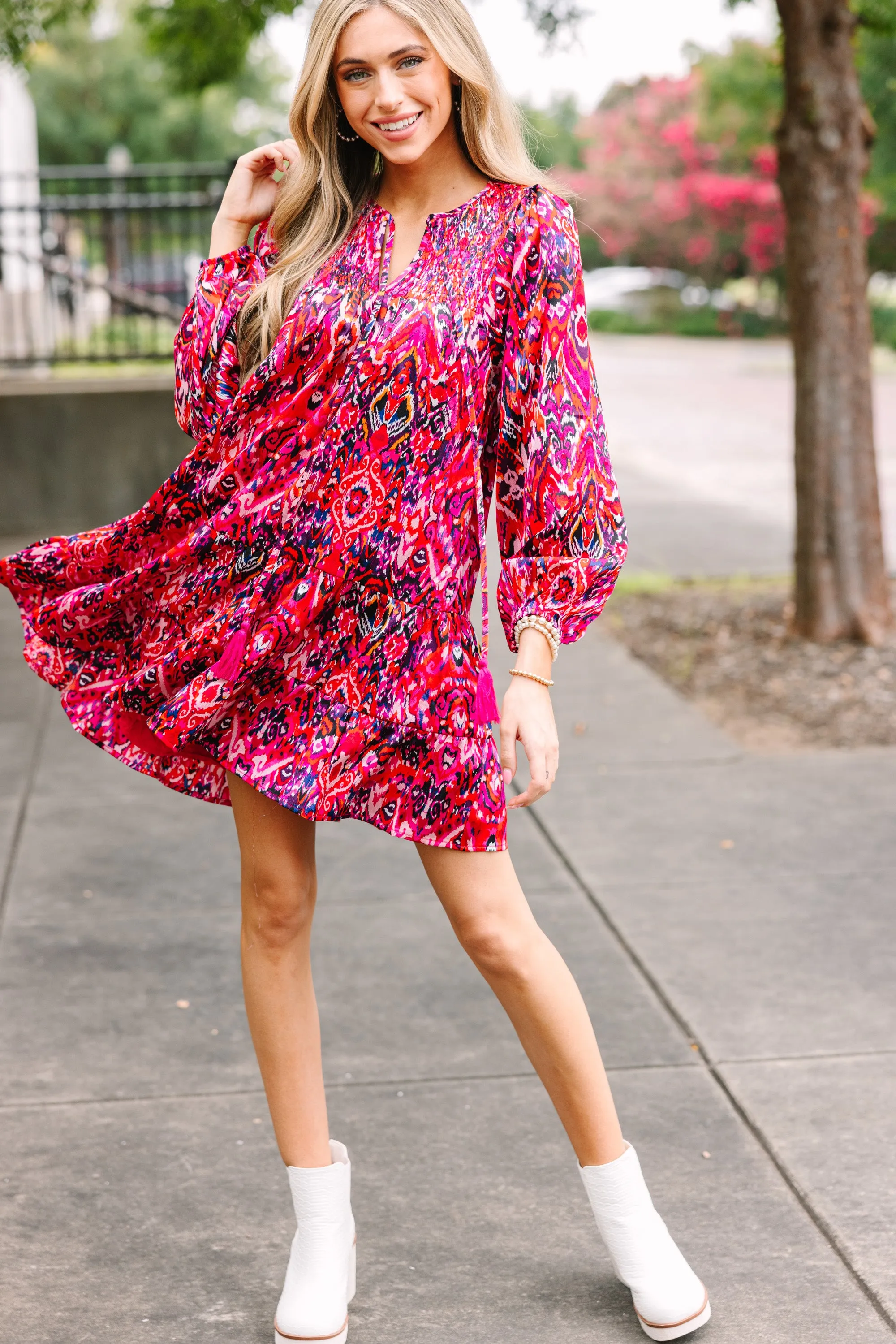 Keep You Happy Fuchsia Pink Abstract Babydoll Dress