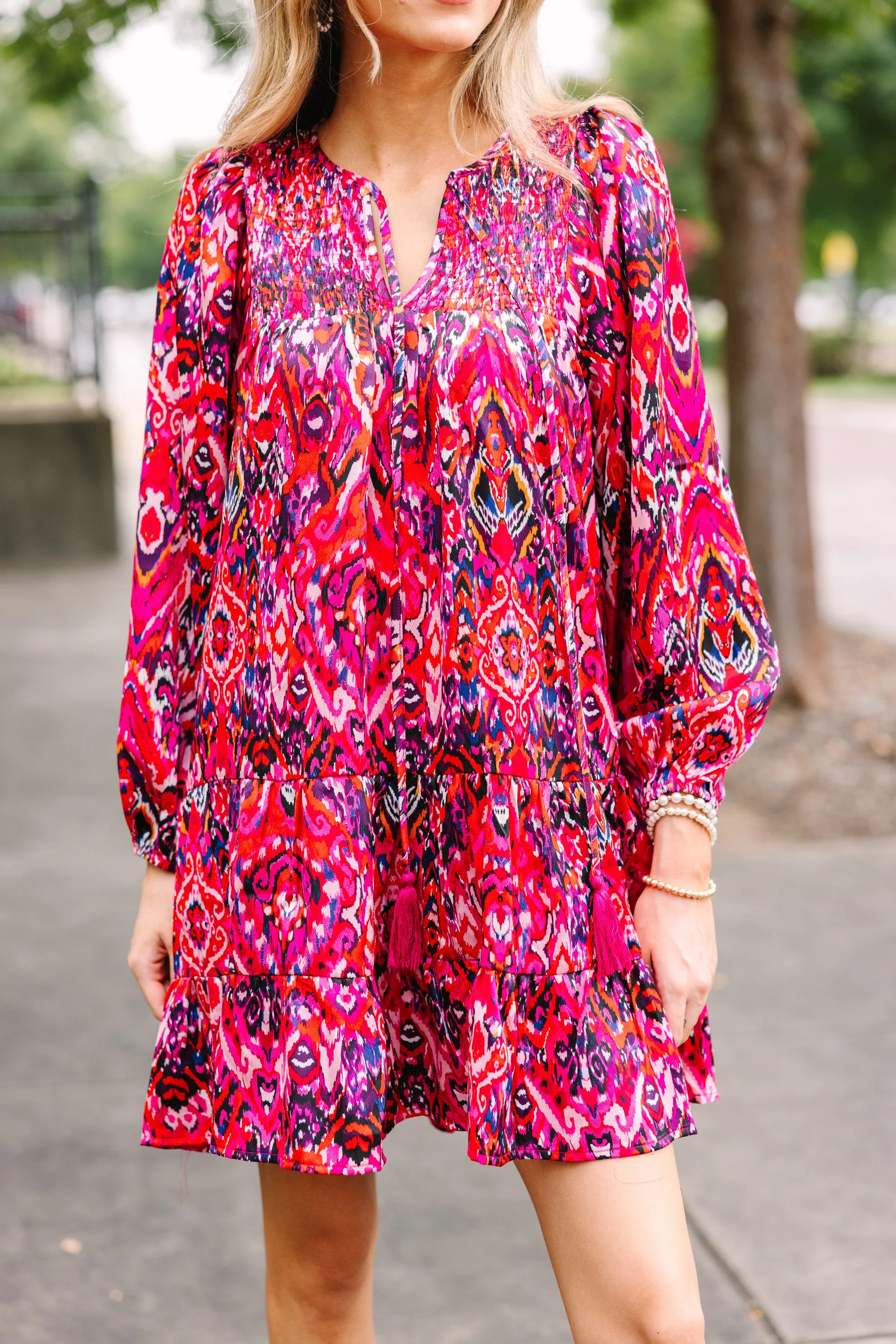 Keep You Happy Fuchsia Pink Abstract Babydoll Dress