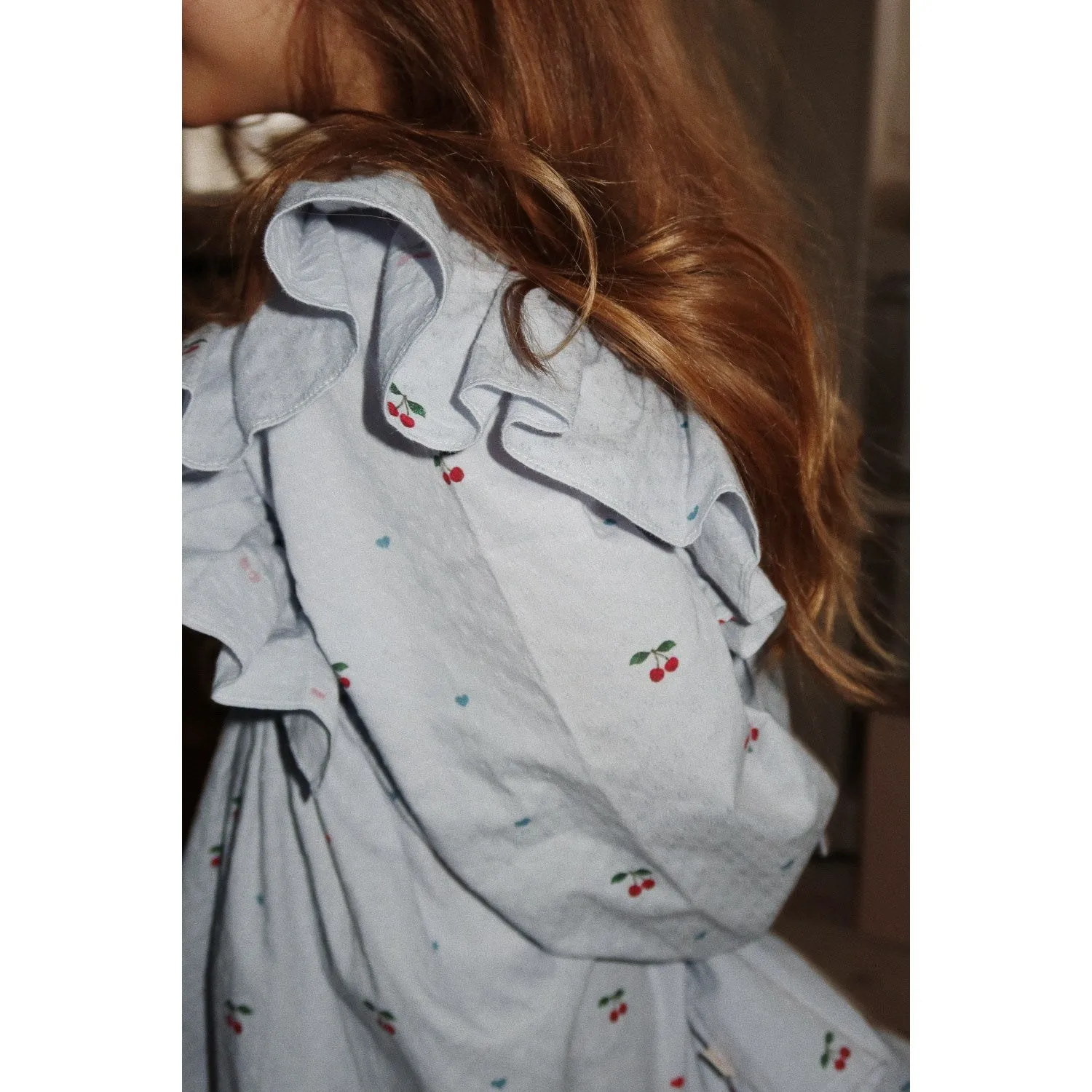 Konges Sljd Cherry Blue Coeur Evia Ls Bow Dress Gots