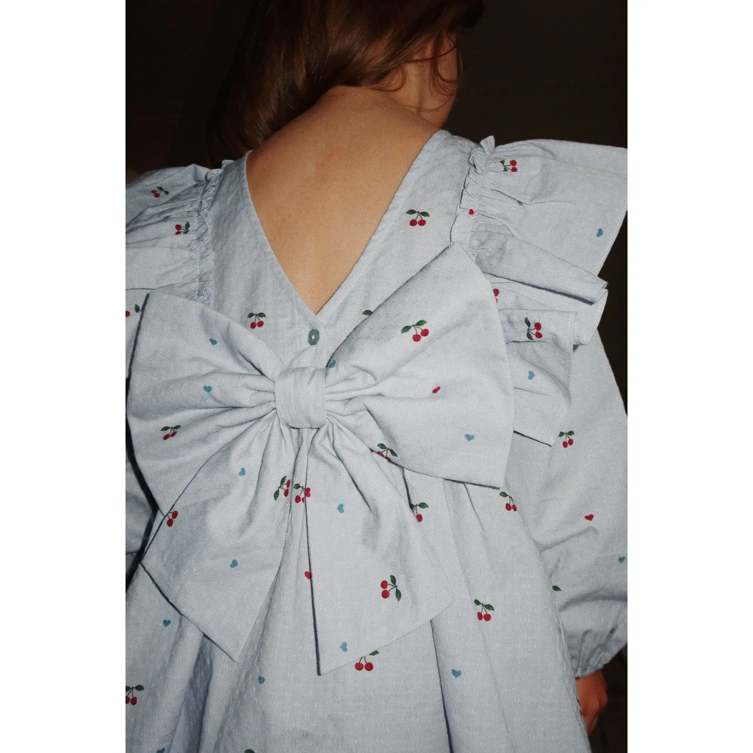 Konges Sljd Cherry Blue Coeur Evia Ls Bow Dress Gots