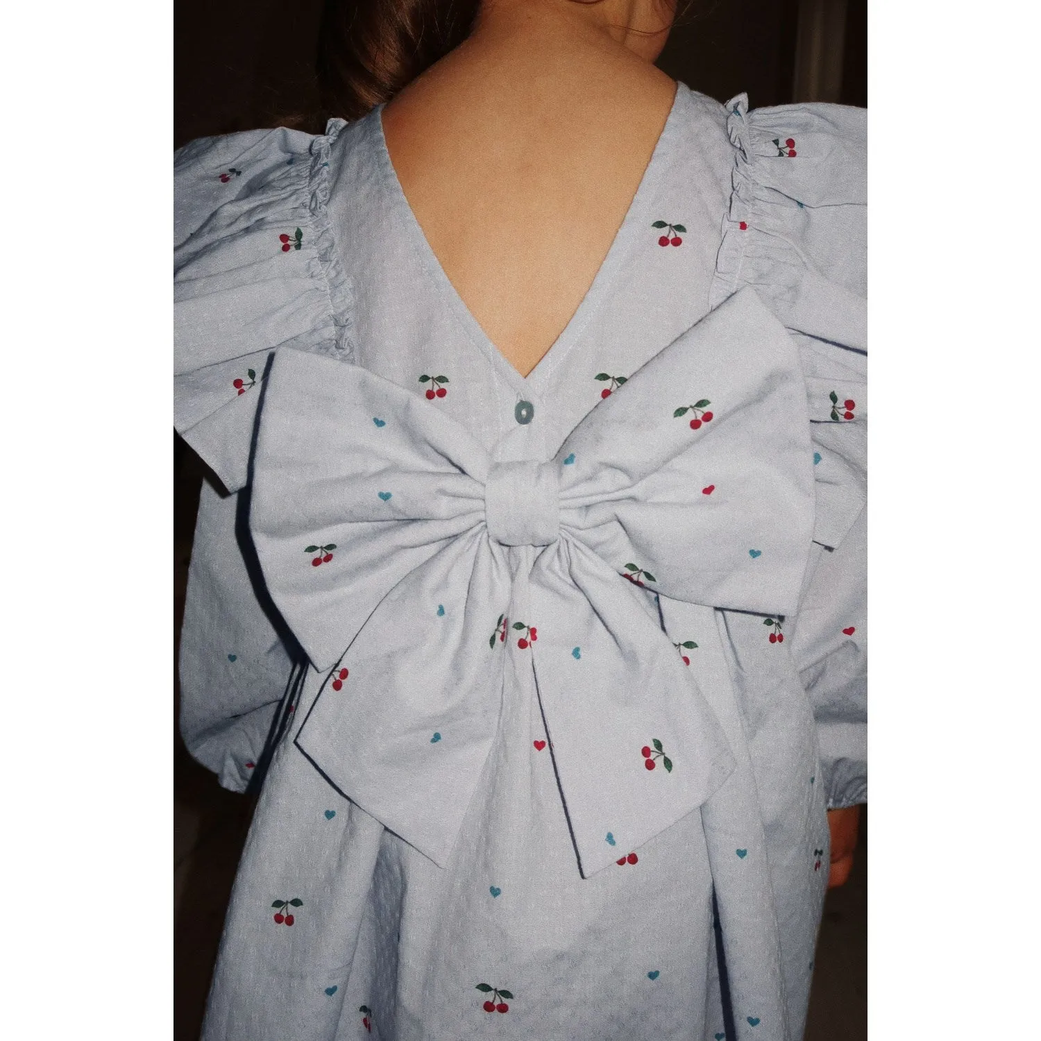 Konges Sljd Cherry Blue Coeur Evia Ls Bow Dress Gots