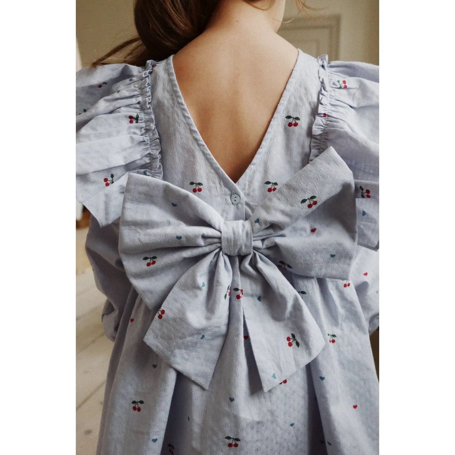 Konges Sljd Cherry Blue Coeur Evia Ls Bow Dress Gots