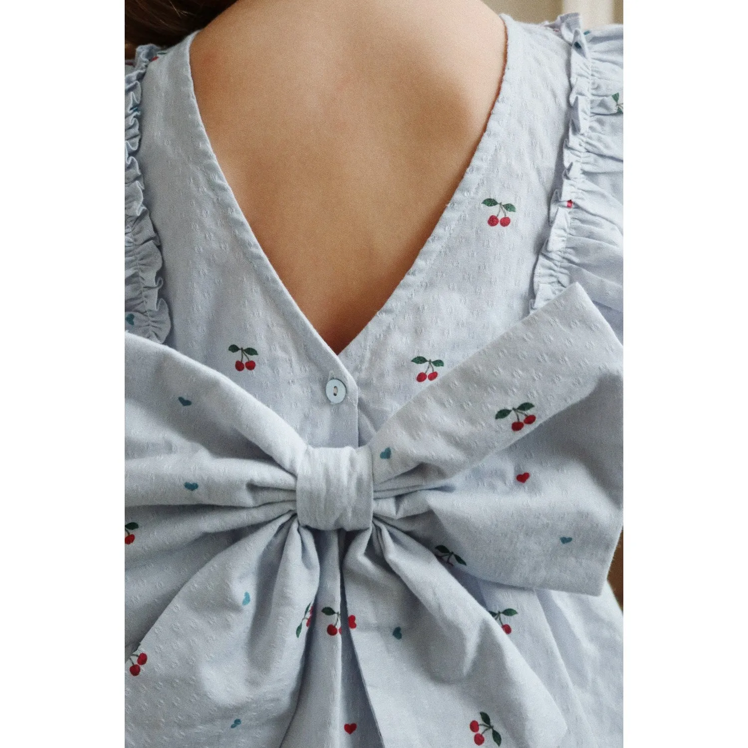 Konges Sljd Cherry Blue Coeur Evia Ls Bow Dress Gots