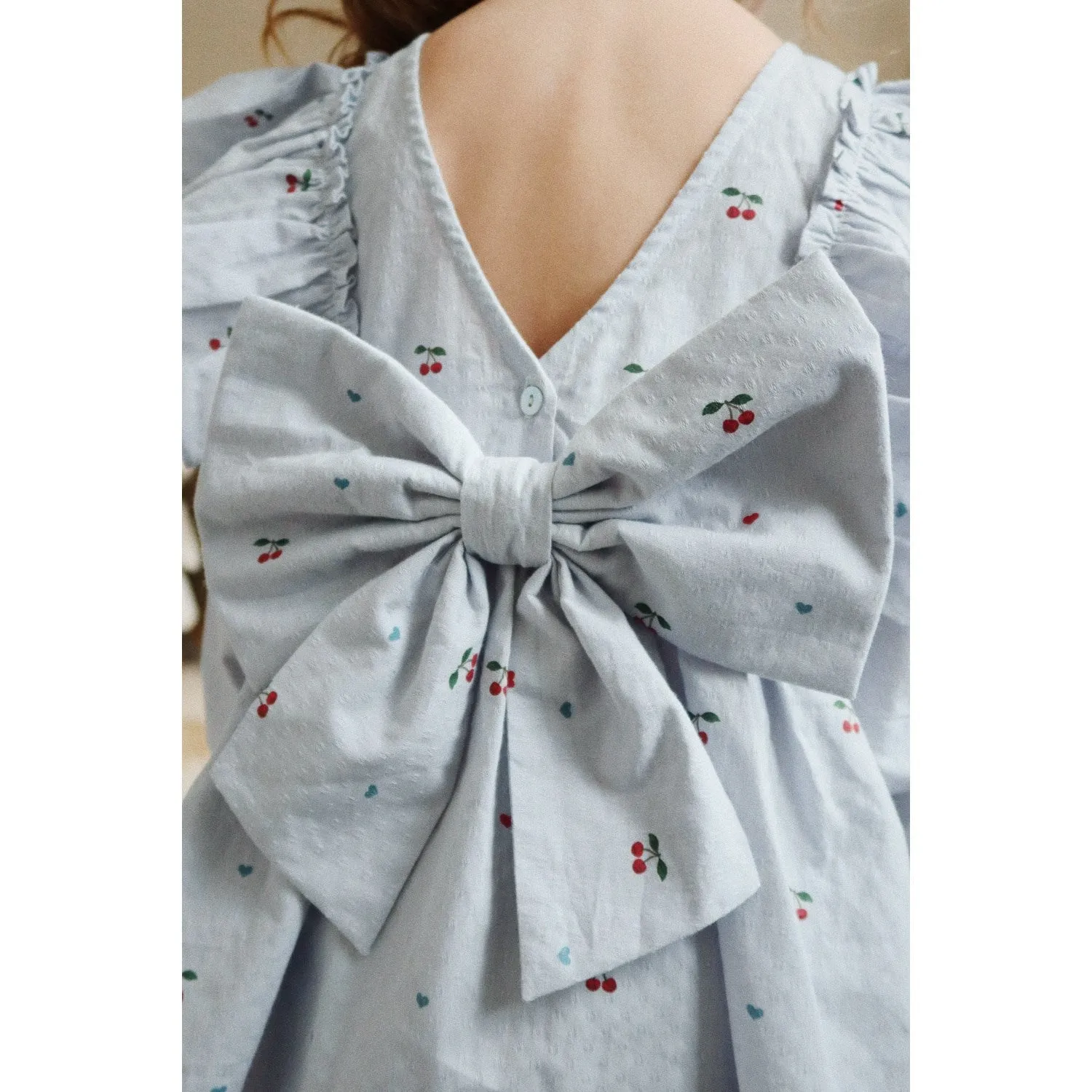 Konges Sljd Cherry Blue Coeur Evia Ls Bow Dress Gots