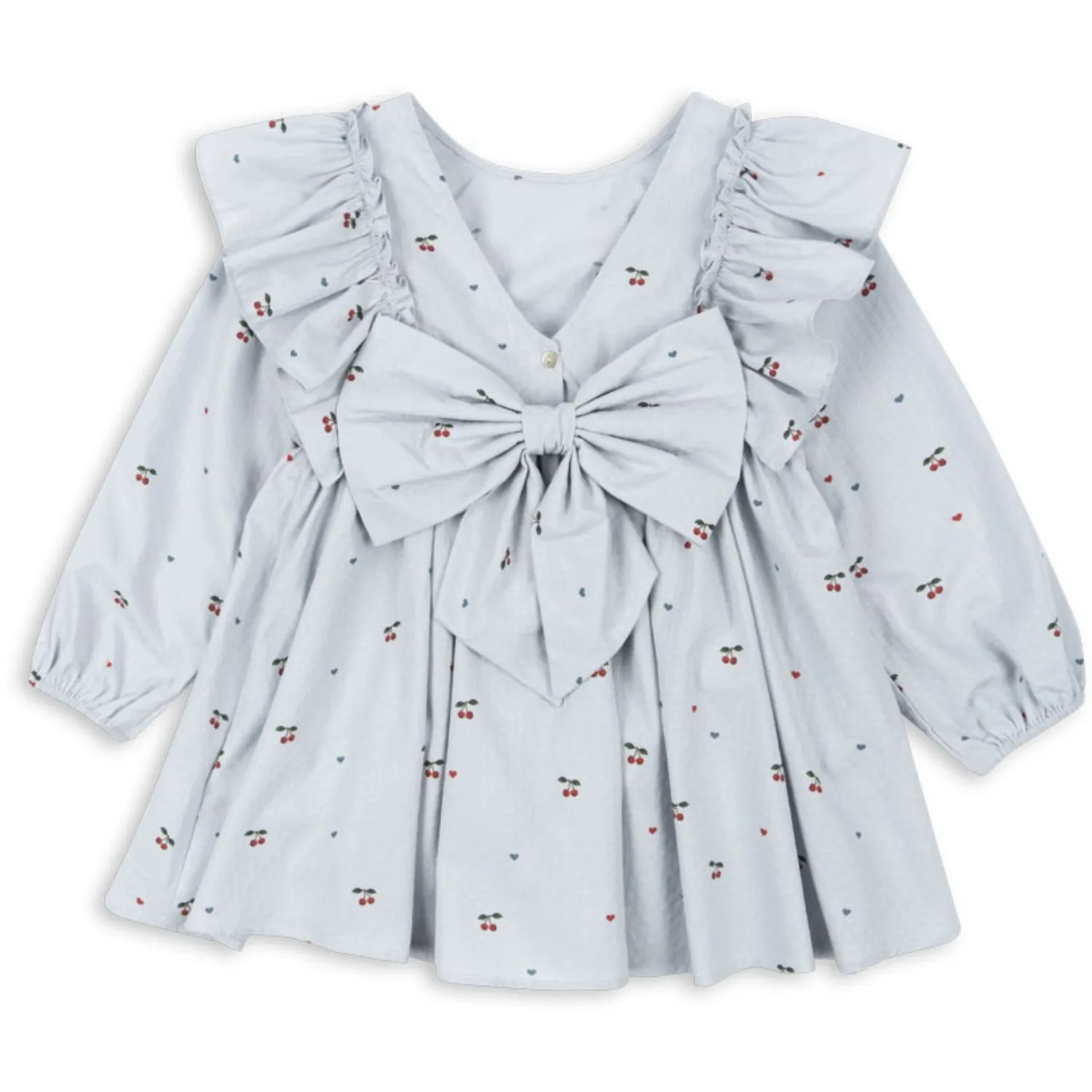 Konges Sljd Cherry Blue Coeur Evia Ls Bow Dress Gots