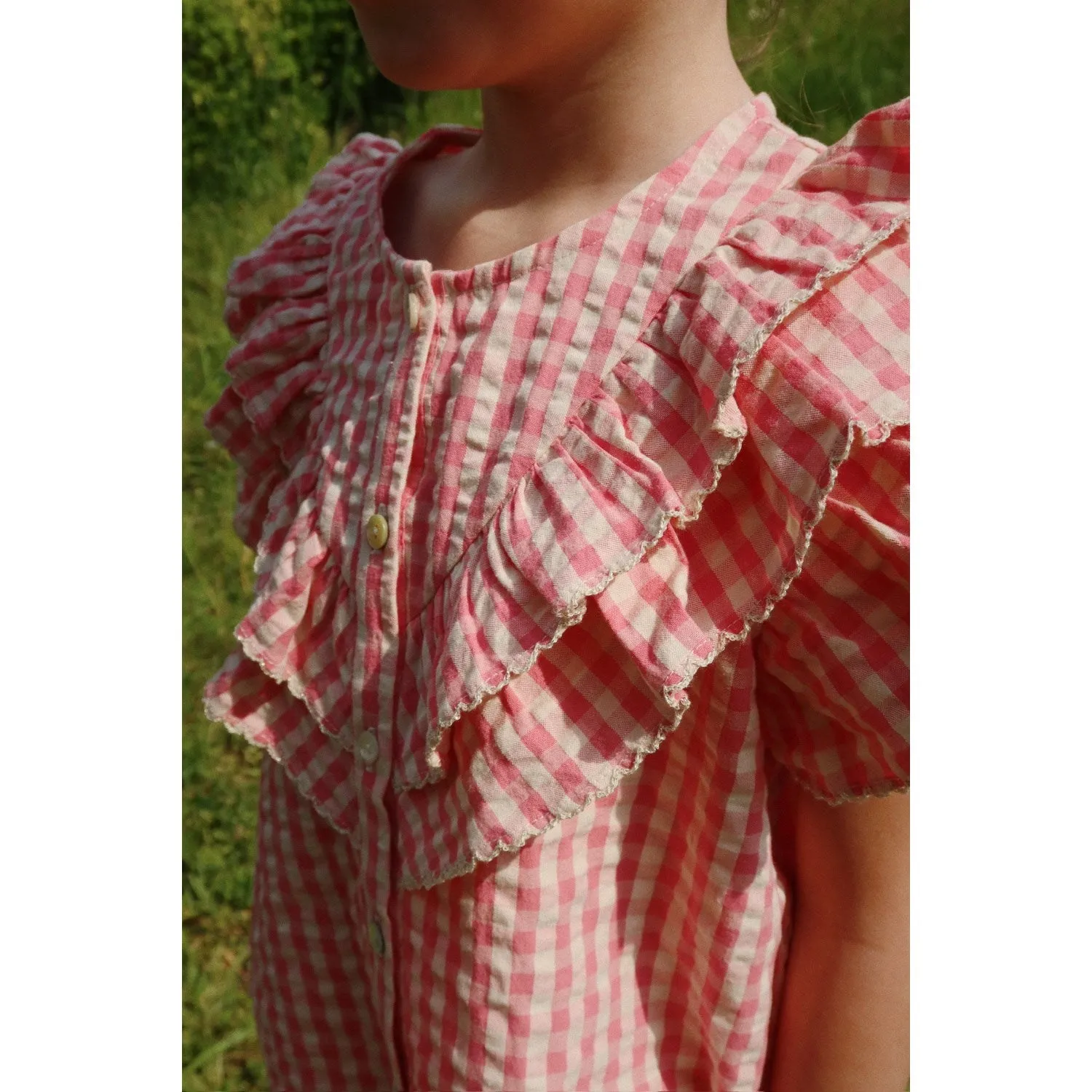 Konges Sljd Flamingo Plume Check Kim Frill Ss Shirt Gots