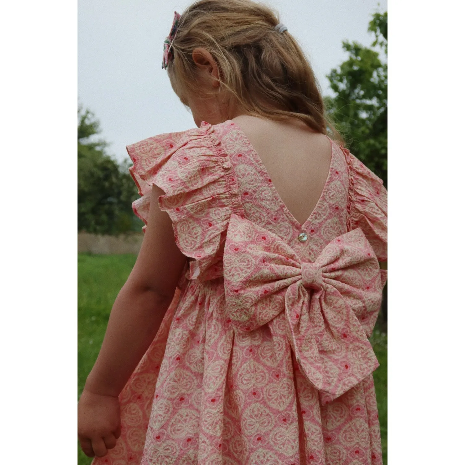 Konges Sljd Lacy Pink Ava Bow Dress Gots