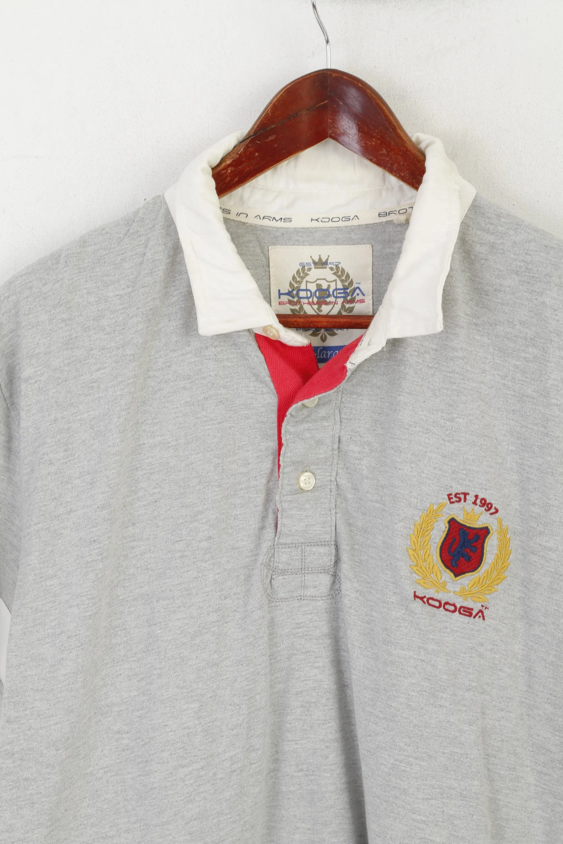 Kooga Men XL Polo Shirt Gray Cotton Brothers in ArmsVintage Rugby Pure Spirit Top