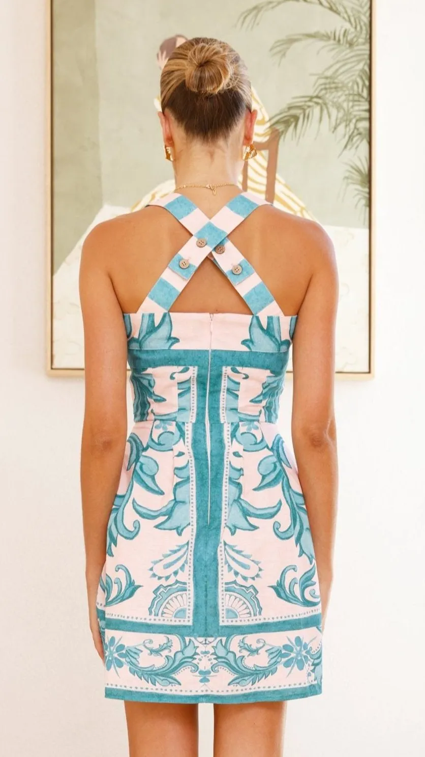Maegan Mini Dress - Aqua / Pink Zayna Billy J