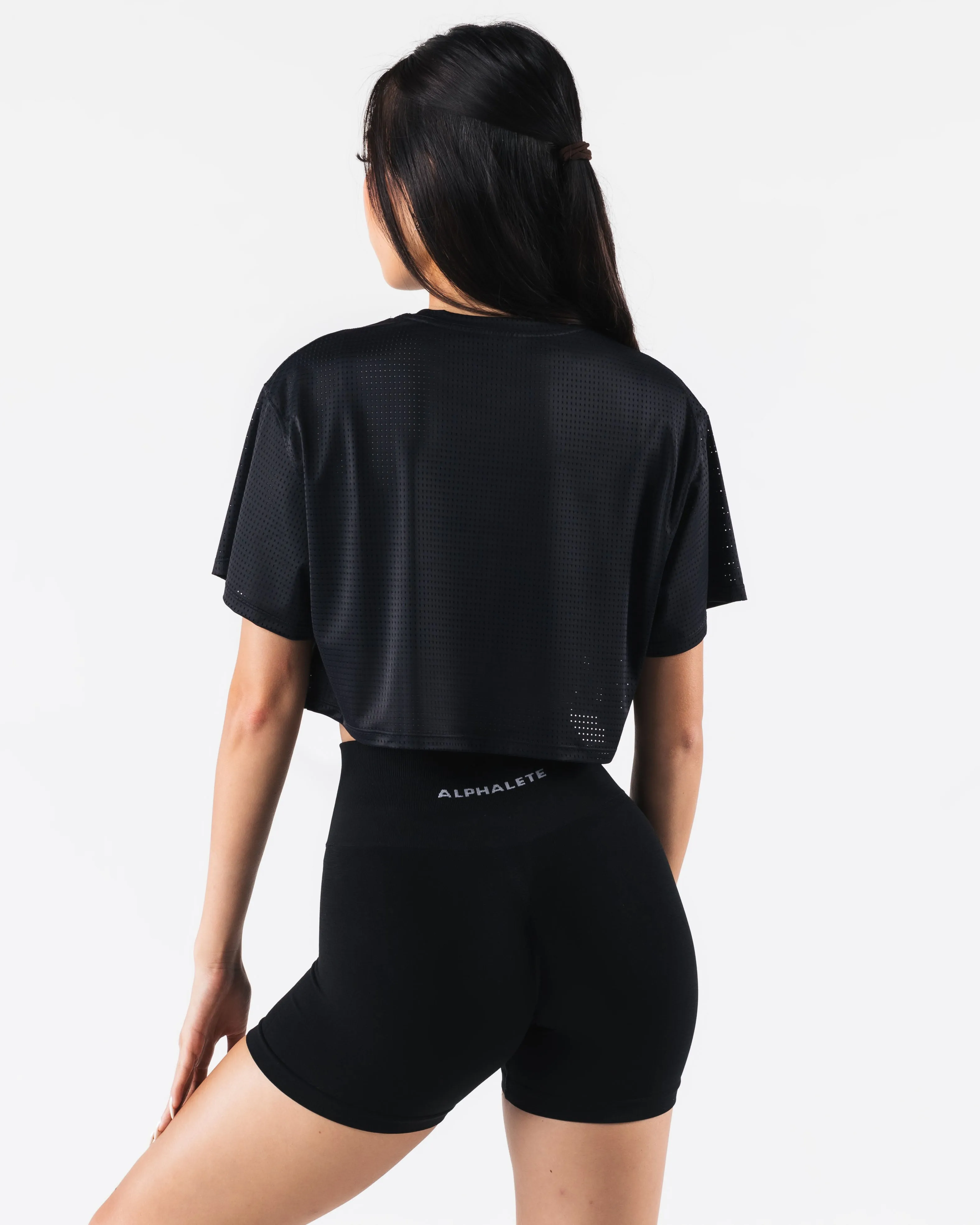 Margo Mesh Crop Tee - Black Alphalete Athletics