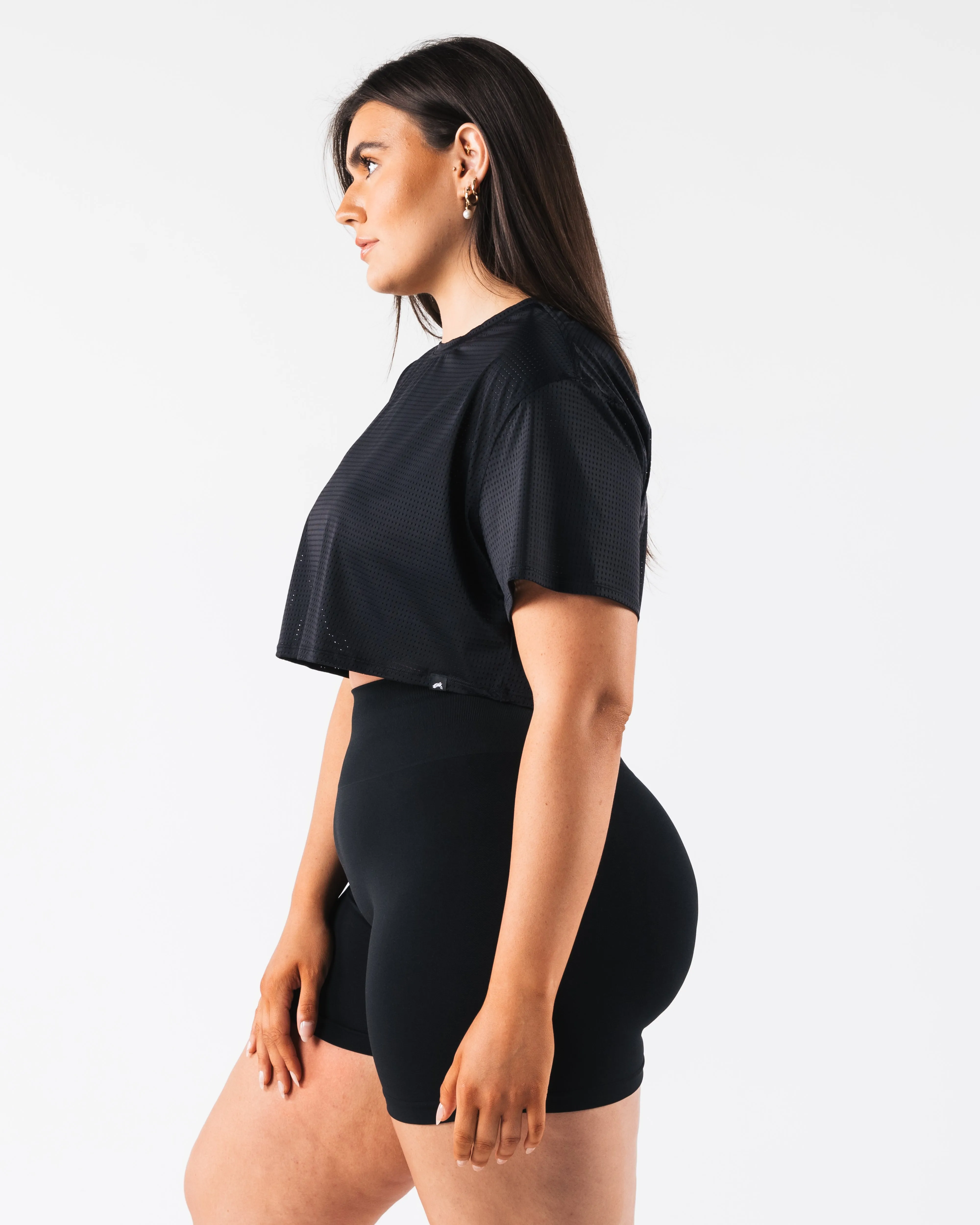 Margo Mesh Crop Tee - Black Alphalete Athletics
