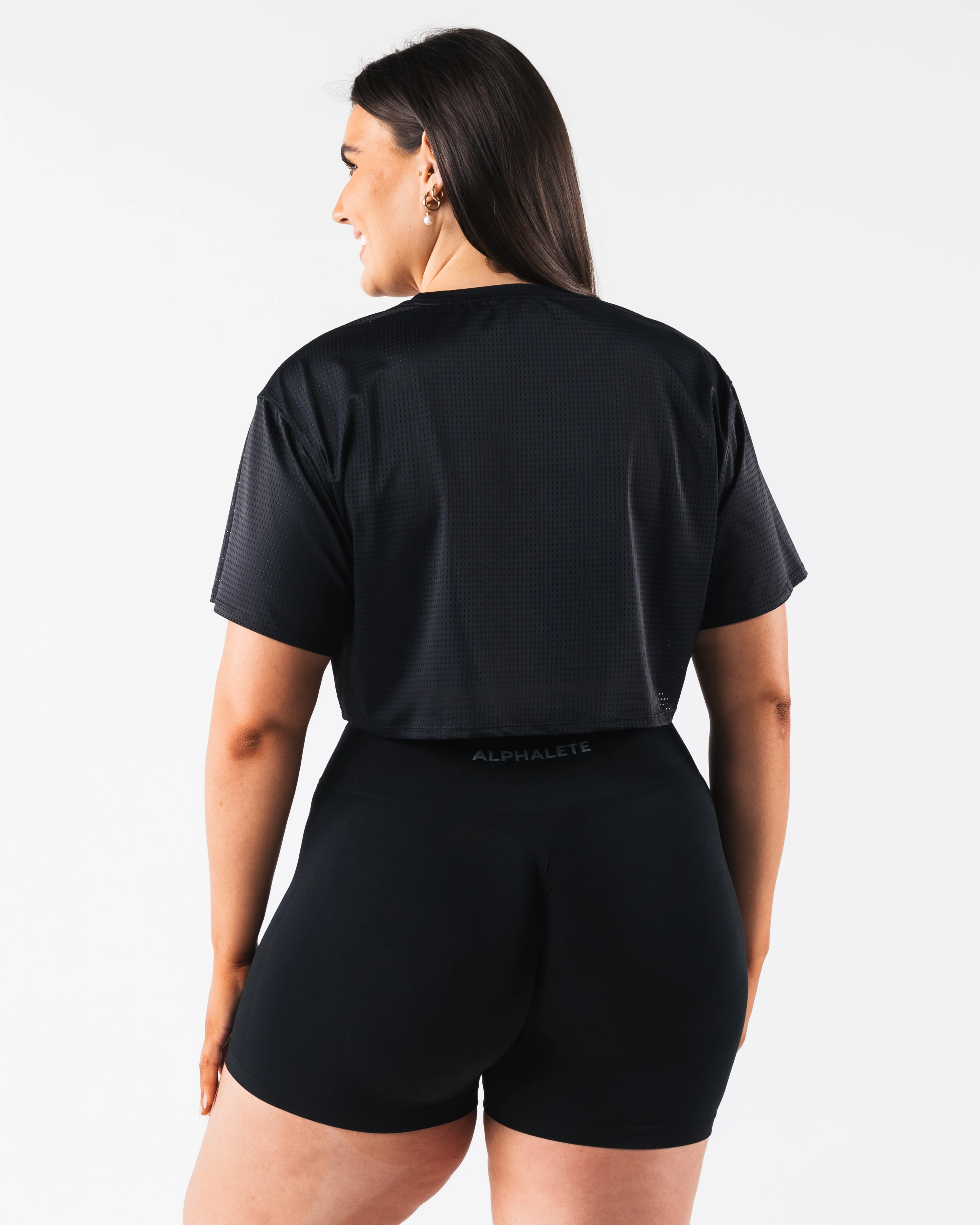 Margo Mesh Crop Tee - Black Alphalete Athletics