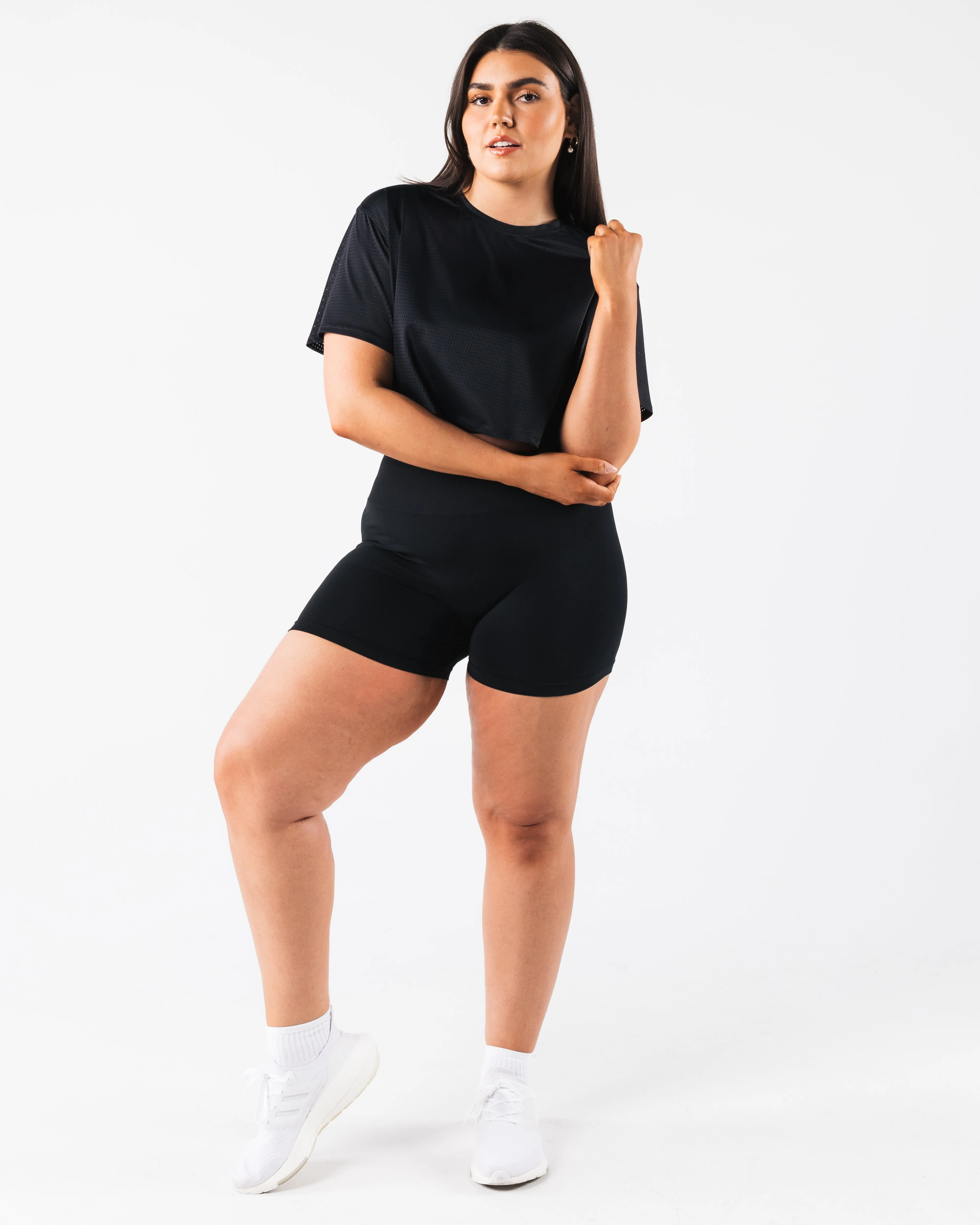 Margo Mesh Crop Tee - Black Alphalete Athletics
