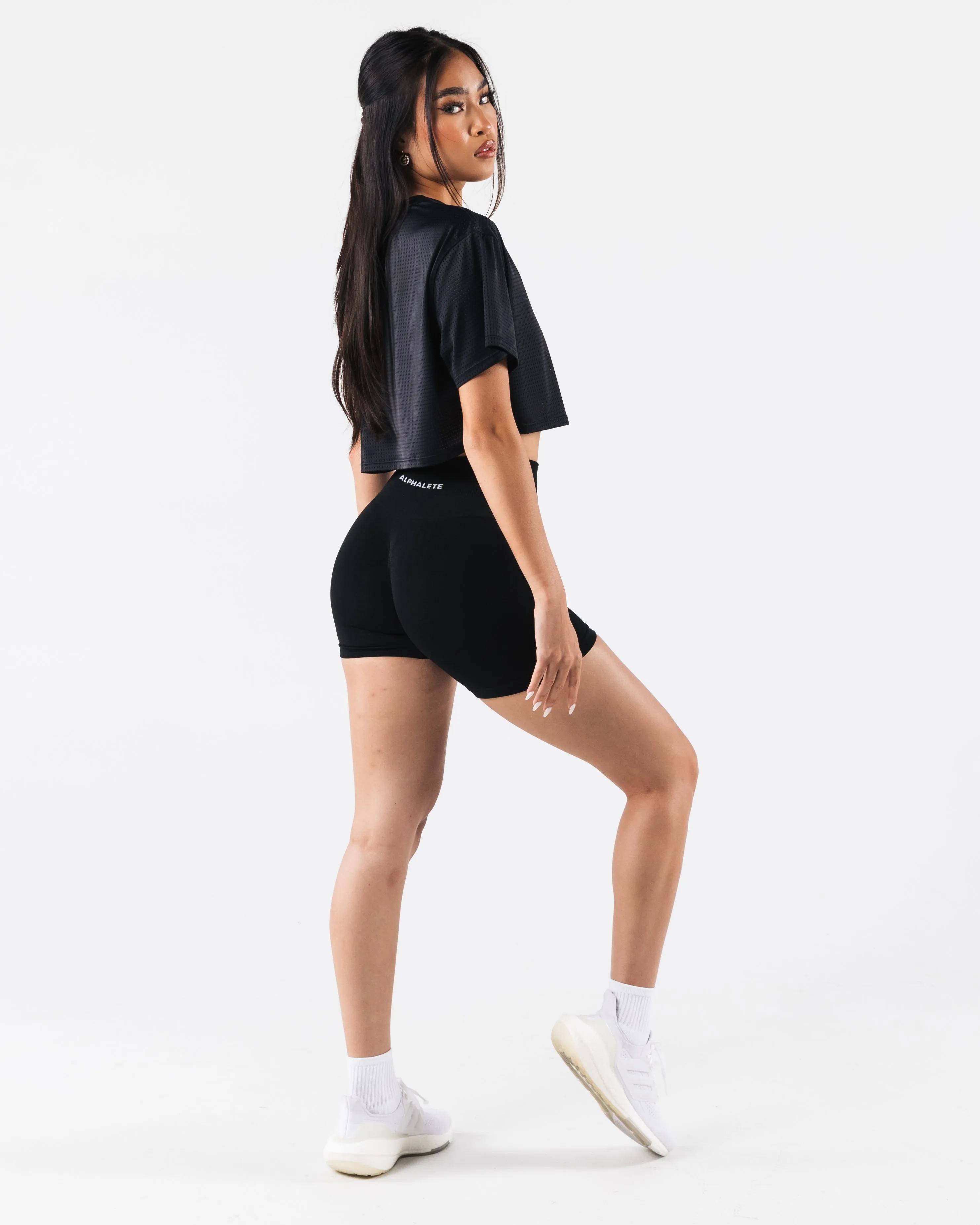 Margo Mesh Crop Tee - Black Alphalete Athletics