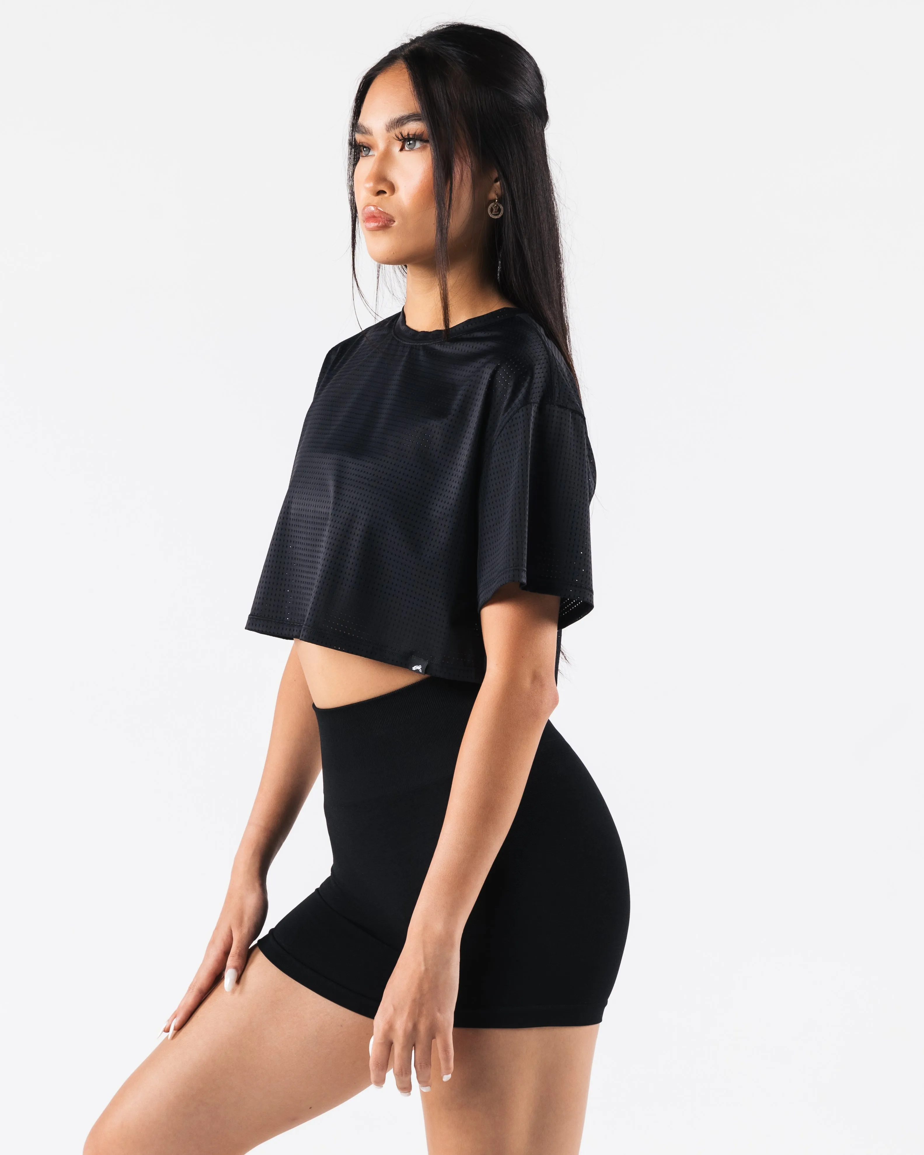 Margo Mesh Crop Tee - Black Alphalete Athletics