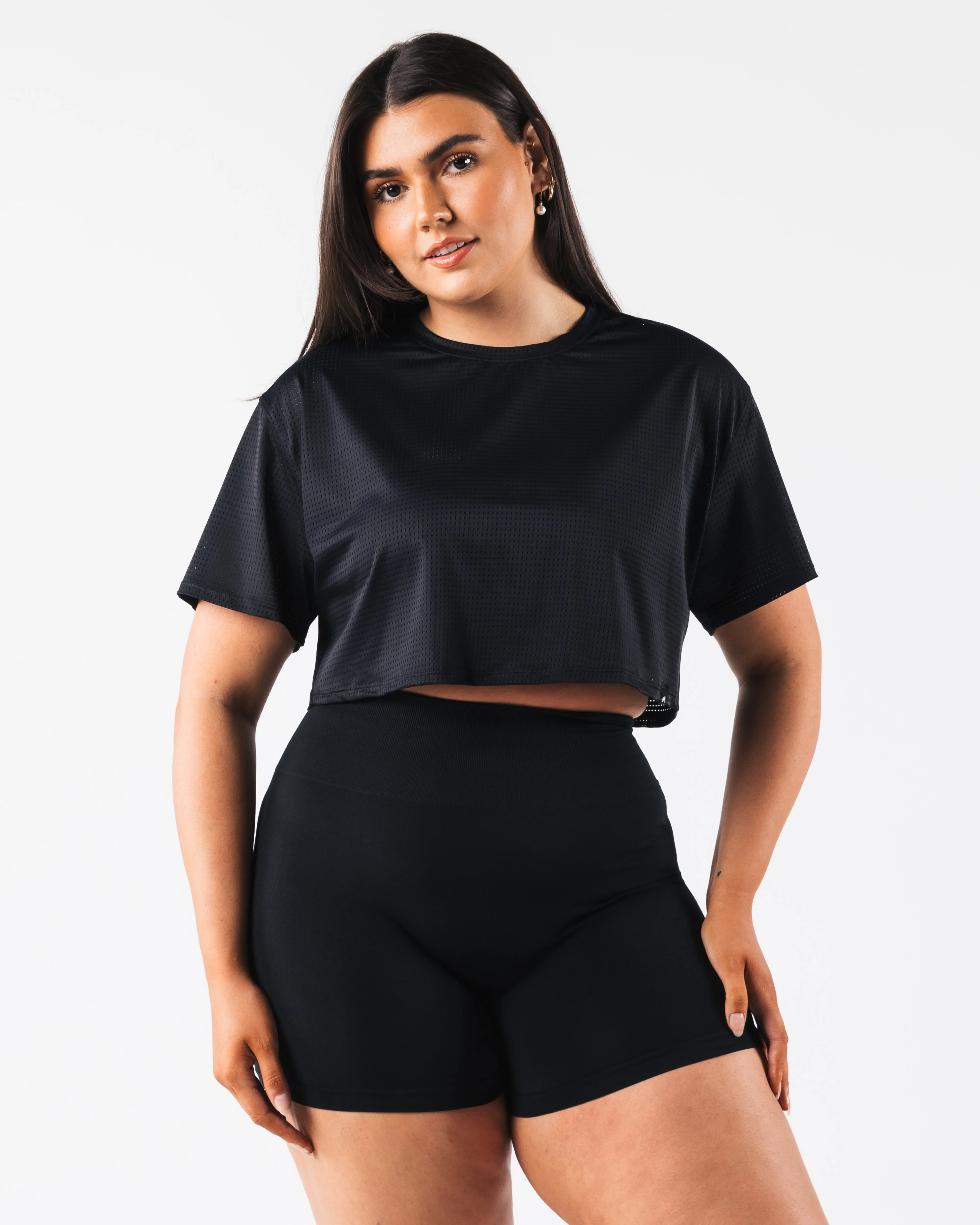 Margo Mesh Crop Tee - Black Alphalete Athletics