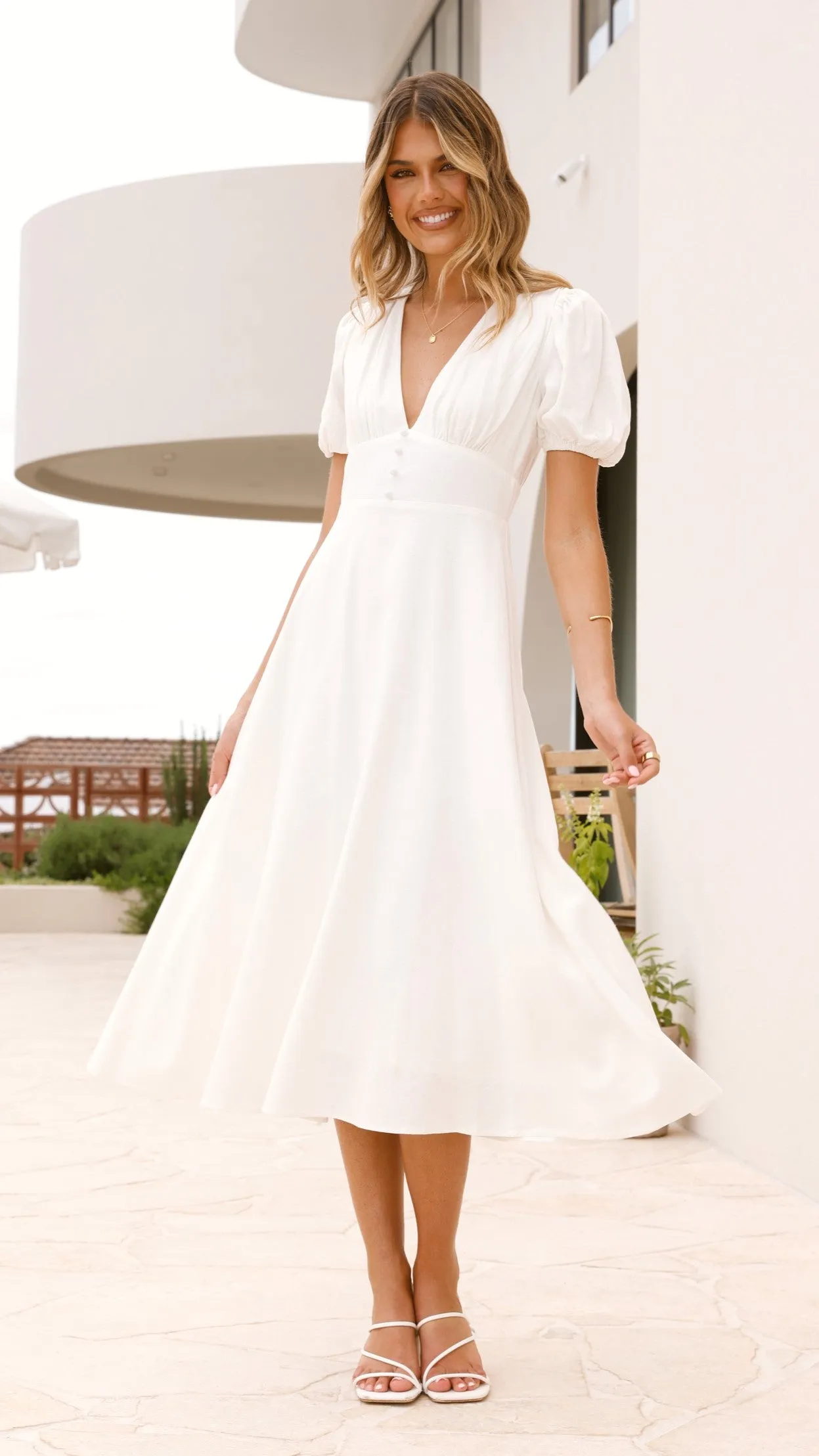 Melea Midi Dress - White Billy J