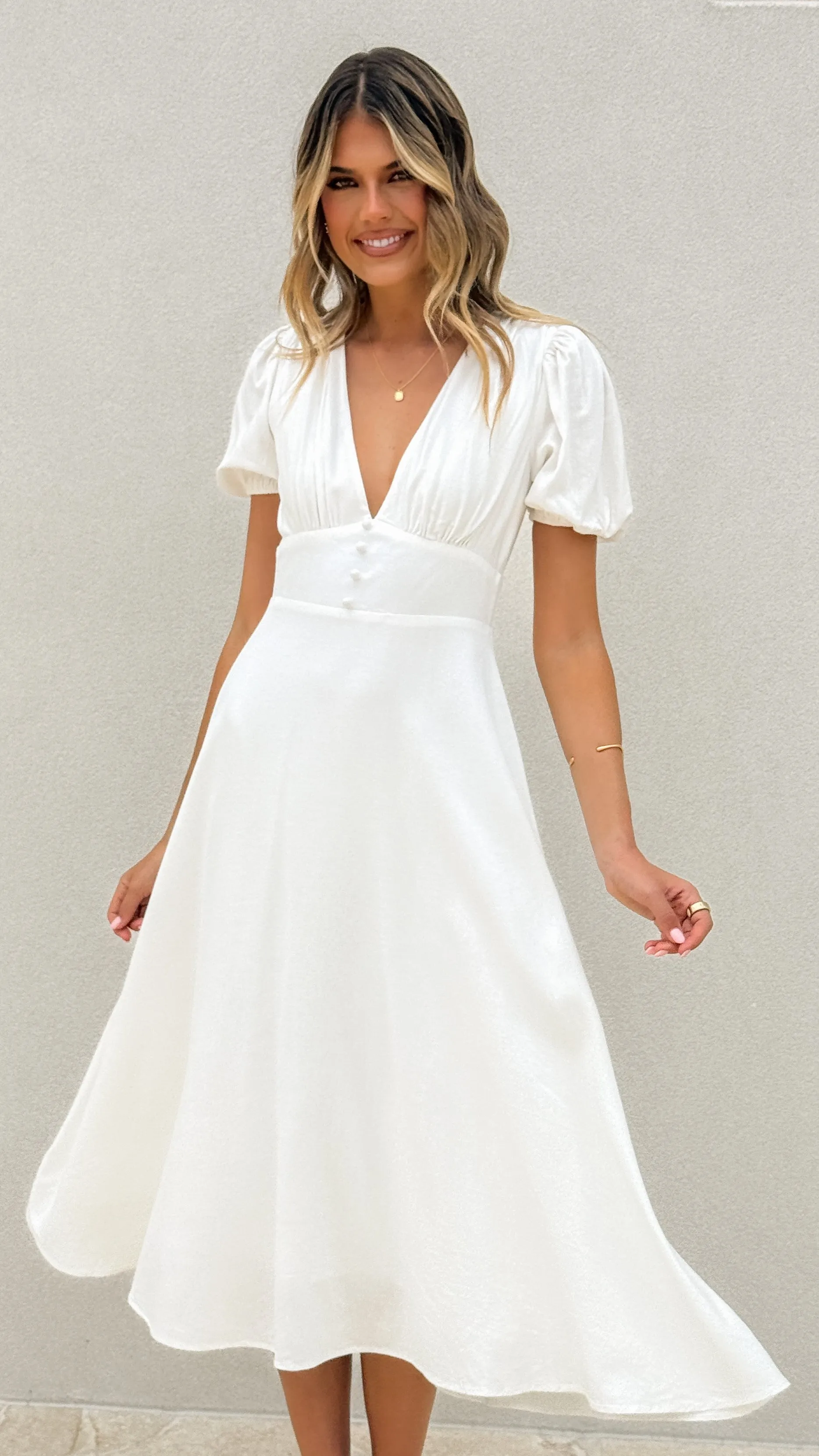 Melea Midi Dress - White Billy J