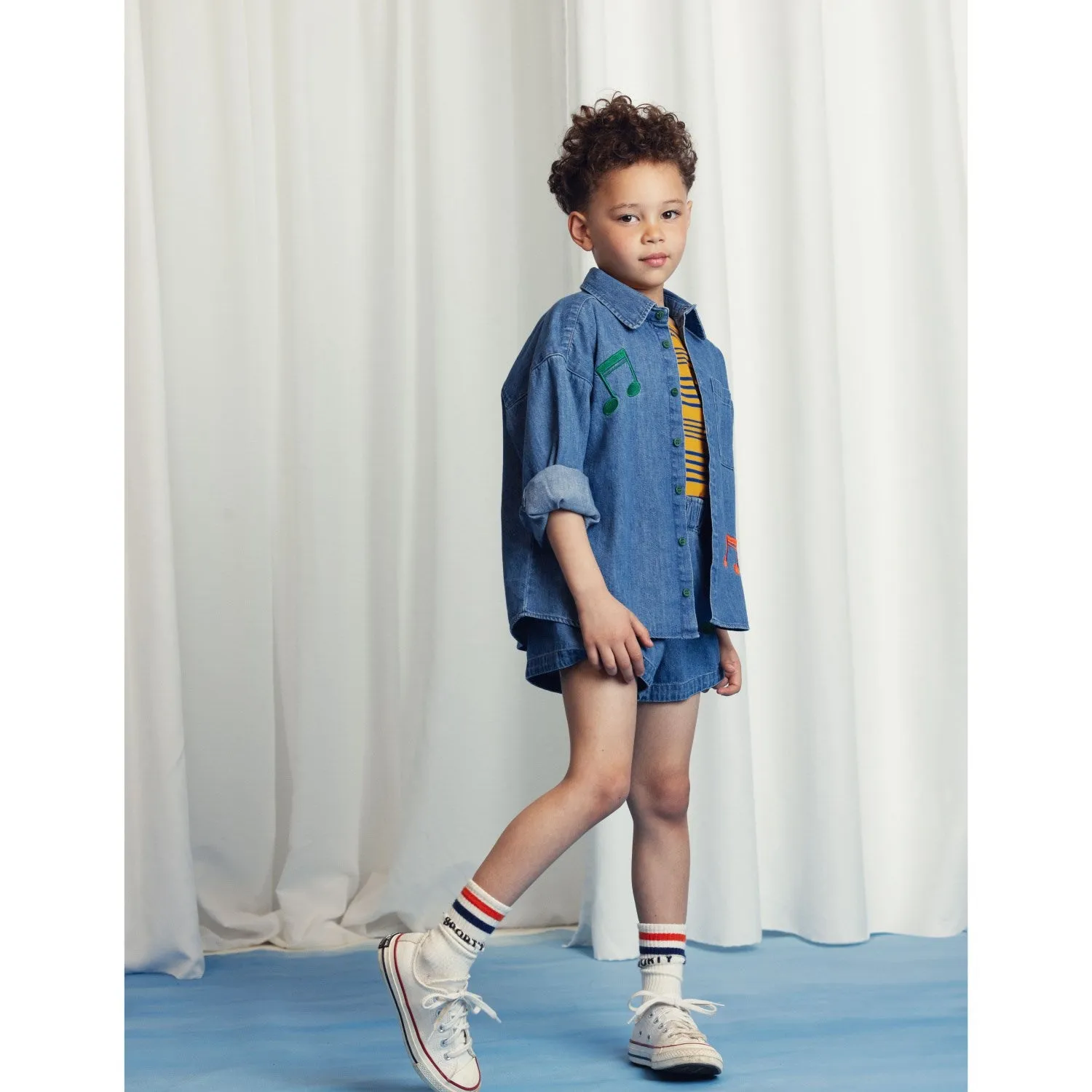 Mini Rodini Blue Note Embroidery Lightweight Denim Shirt
