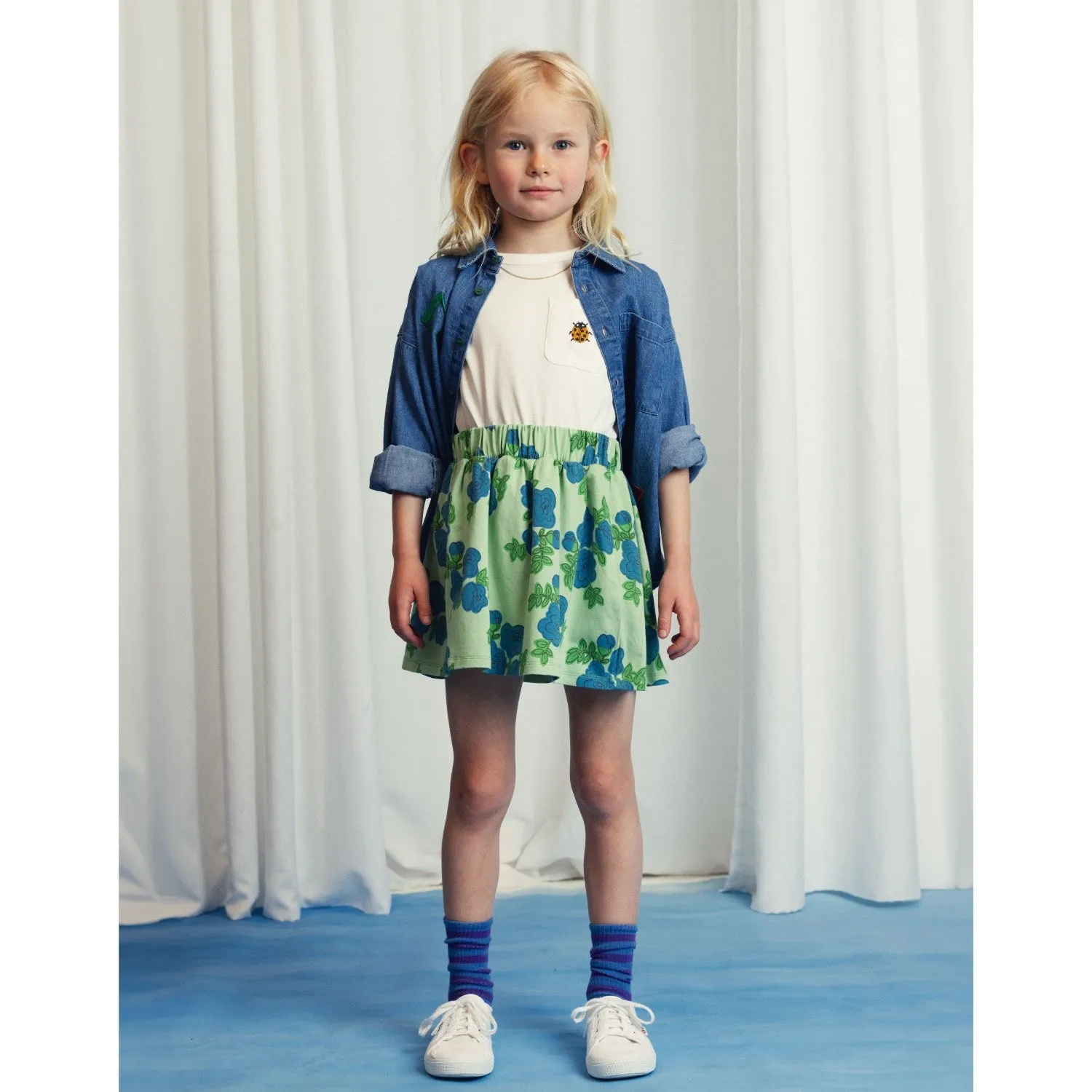 Mini Rodini Blue Note Embroidery Lightweight Denim Shirt