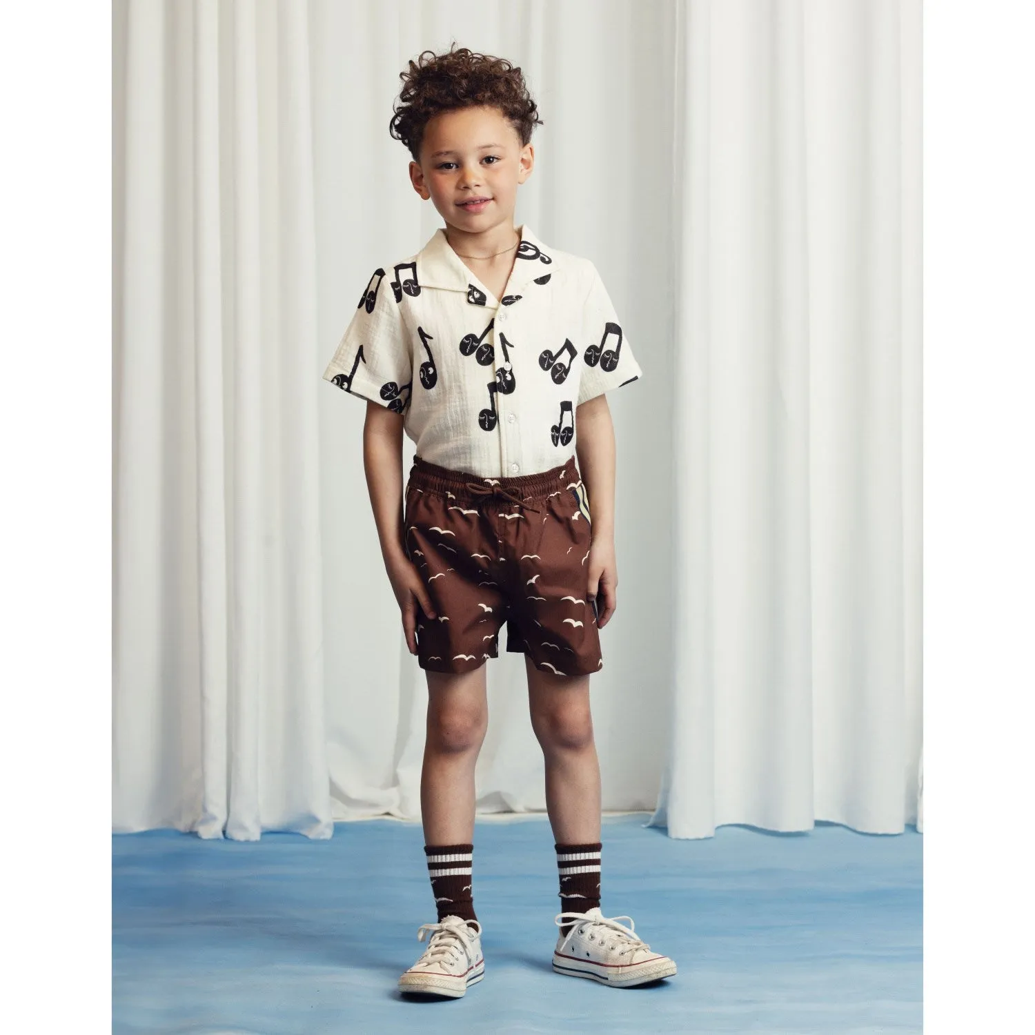 Mini Rodini White Note AOP Muslin Shirt